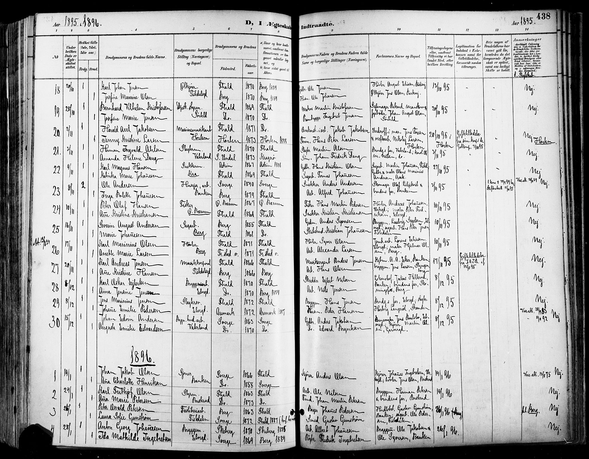 Halden prestekontor Kirkebøker, SAO/A-10909/F/Fa/L0013: Parish register (official) no. I 13, 1890-1906, p. 438