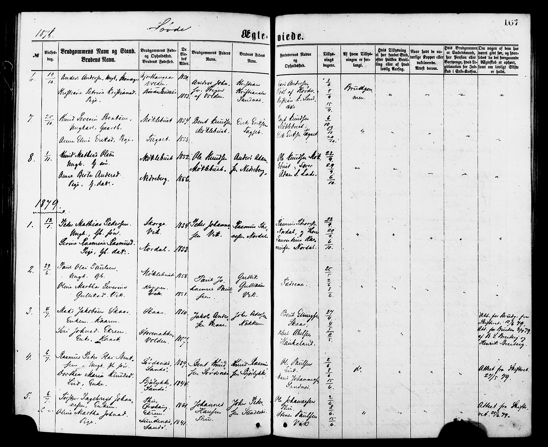 Ministerialprotokoller, klokkerbøker og fødselsregistre - Møre og Romsdal, AV/SAT-A-1454/502/L0024: Parish register (official) no. 502A02, 1873-1884, p. 167