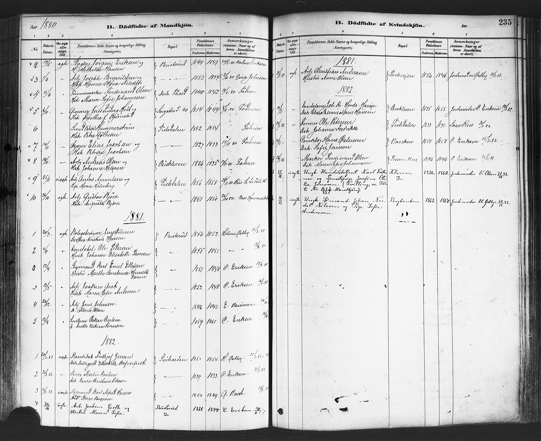 Halden prestekontor Kirkebøker, SAO/A-10909/F/Fa/L0011: Parish register (official) no. I 11, 1878-1889, p. 235