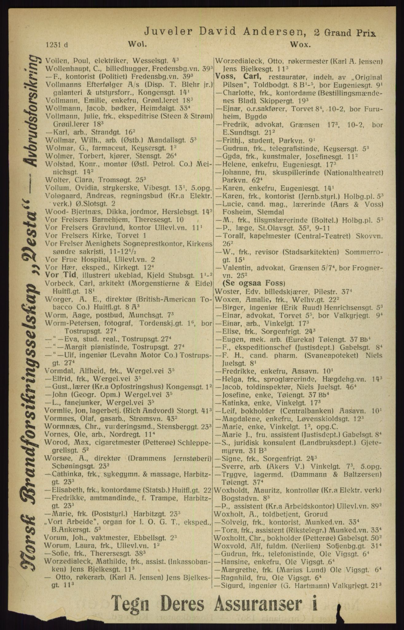 Kristiania/Oslo adressebok, PUBL/-, 1916, p. 1231