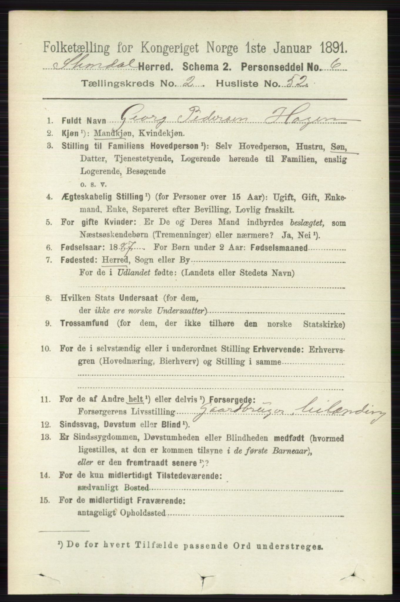 RA, 1891 census for 0811 Slemdal, 1891, p. 693