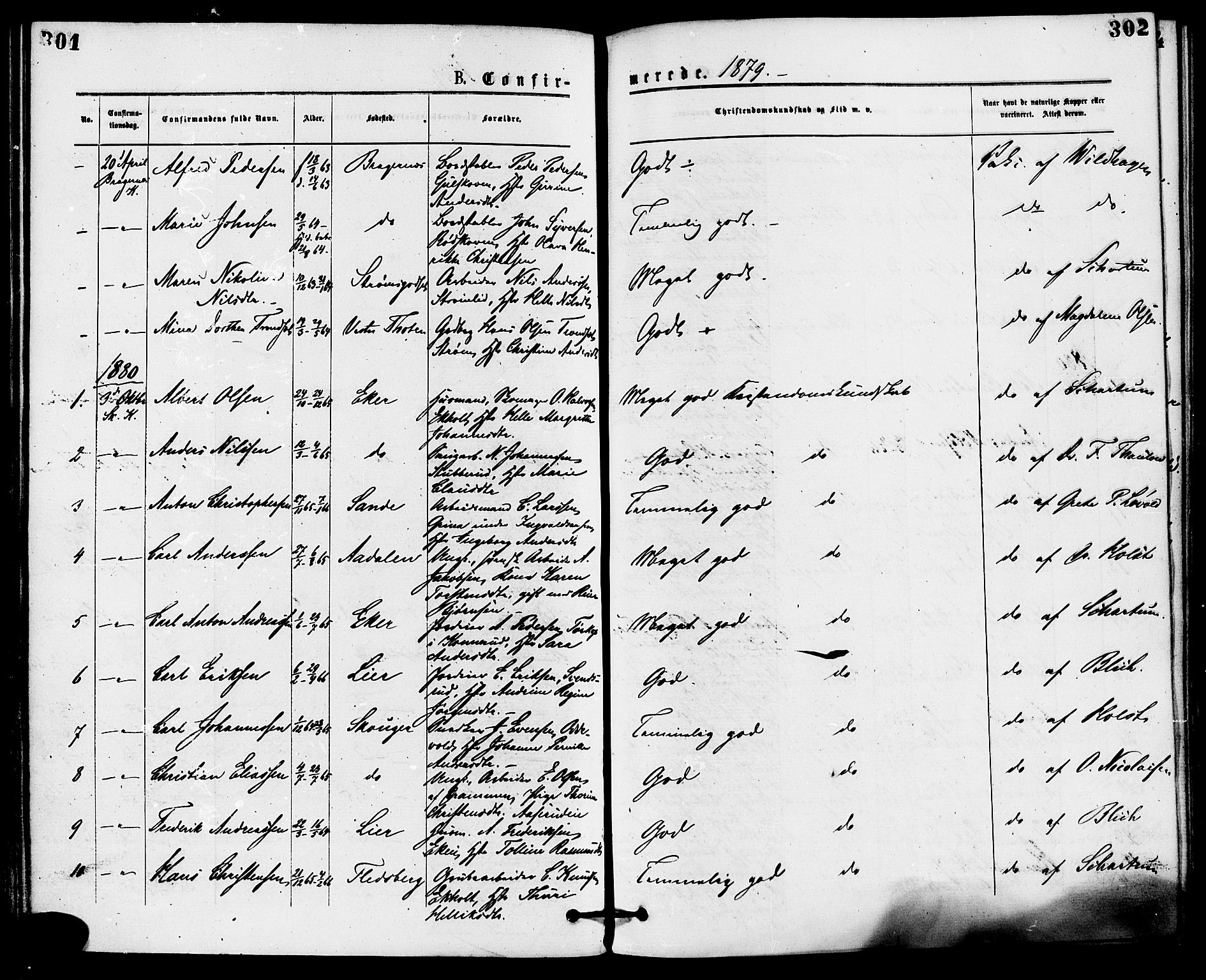 Skoger kirkebøker, AV/SAKO-A-59/F/Fa/L0005: Parish register (official) no. I 5, 1873-1884, p. 301-302