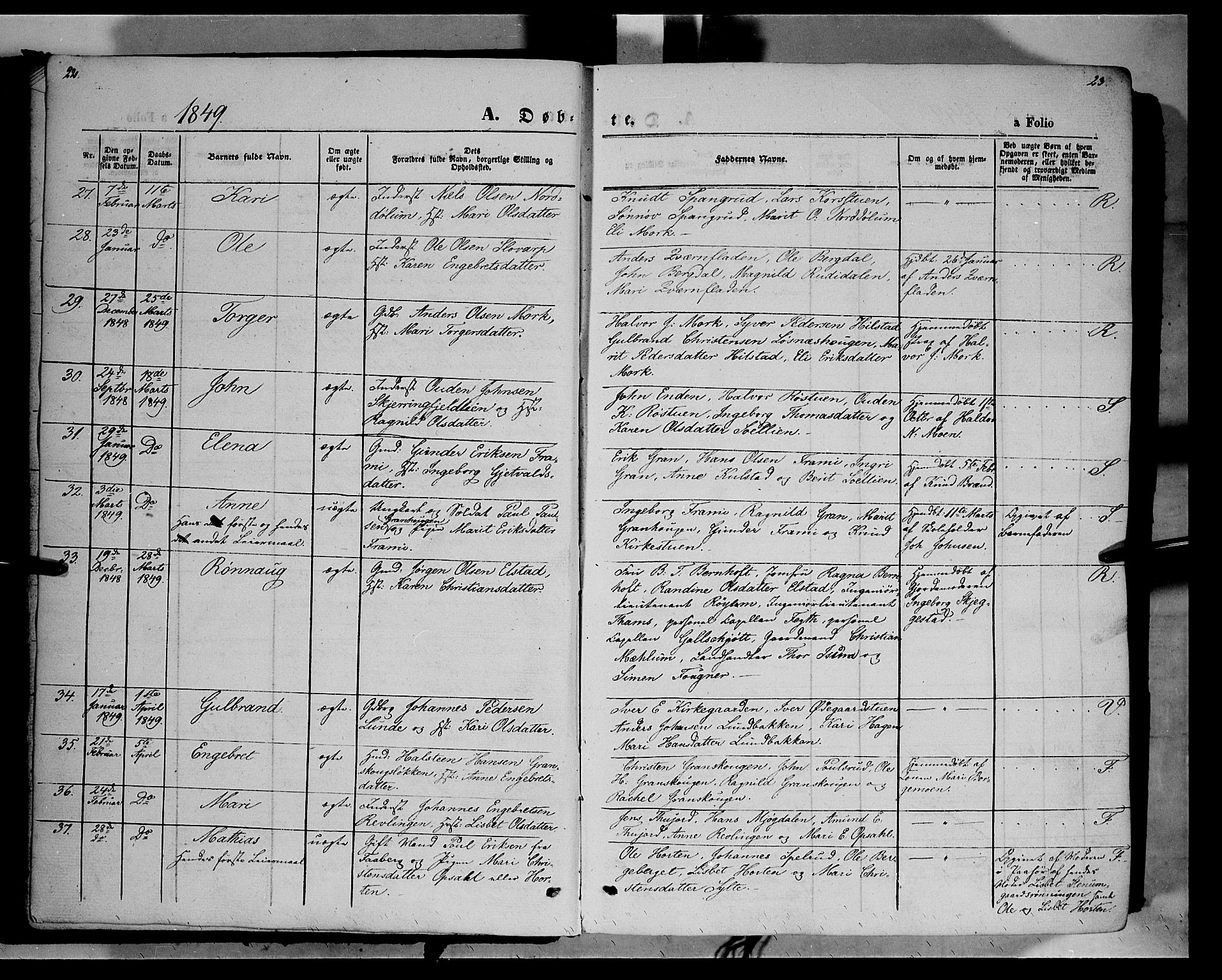 Ringebu prestekontor, SAH/PREST-082/H/Ha/Haa/L0006: Parish register (official) no. 6, 1848-1859, p. 22-23