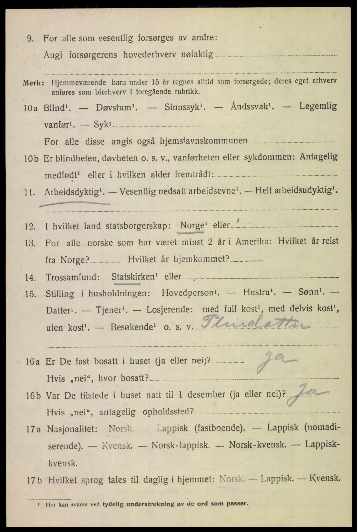 SAT, 1920 census for Gimsøy, 1920, p. 3078