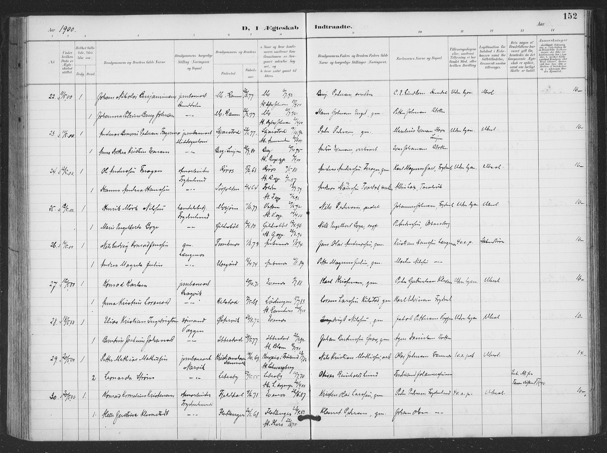 Ministerialprotokoller, klokkerbøker og fødselsregistre - Nordland, AV/SAT-A-1459/866/L0939: Parish register (official) no. 866A02, 1894-1906, p. 152