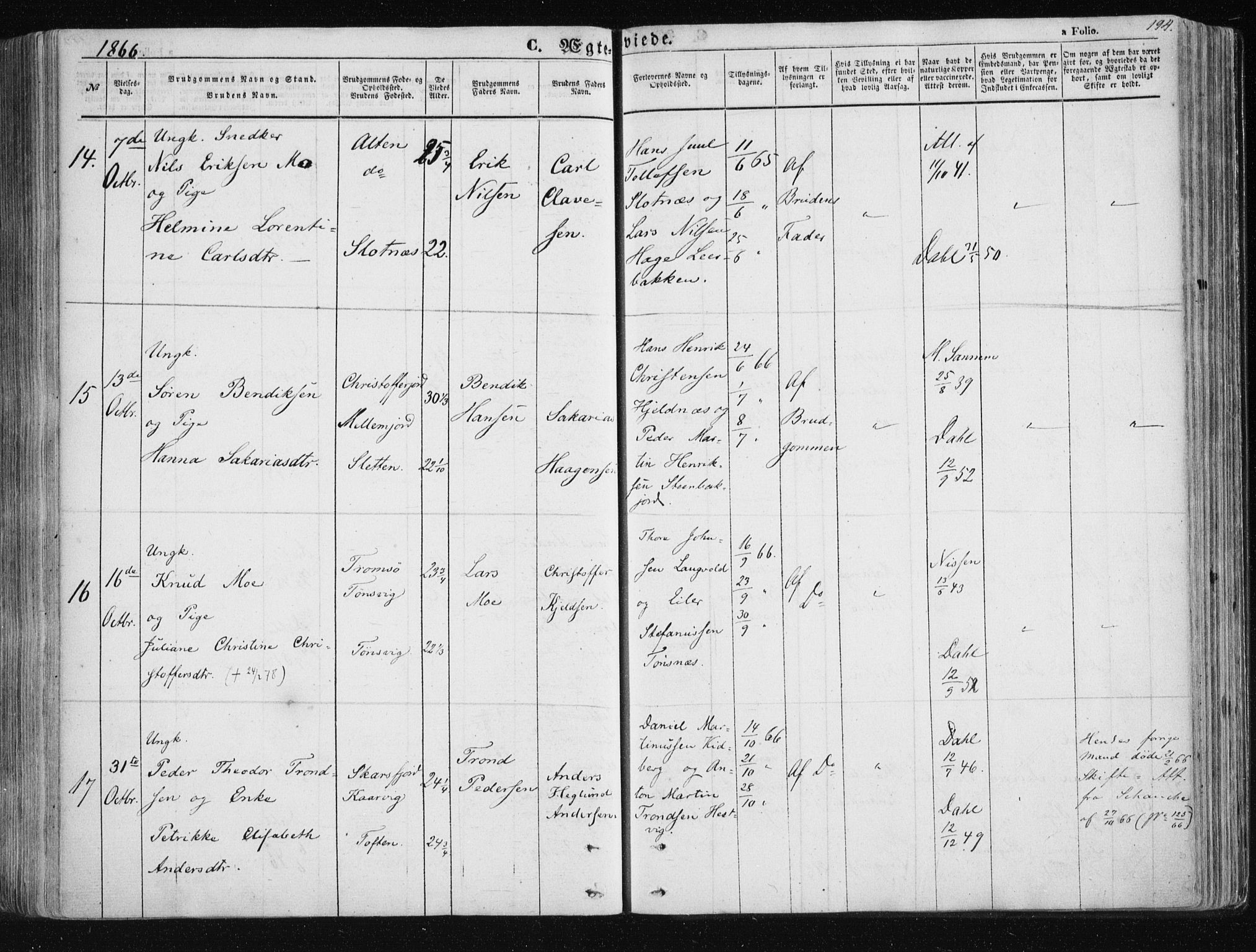 Tromsøysund sokneprestkontor, SATØ/S-1304/G/Ga/L0001kirke: Parish register (official) no. 1, 1856-1867, p. 194
