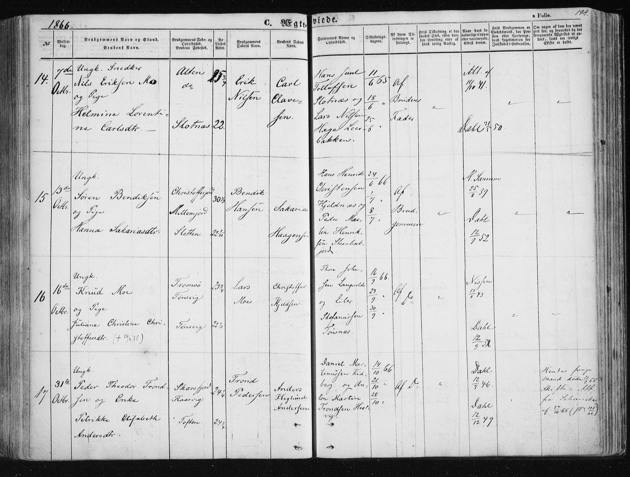 Tromsøysund sokneprestkontor, AV/SATØ-S-1304/G/Ga/L0001kirke: Parish register (official) no. 1, 1856-1867, p. 194