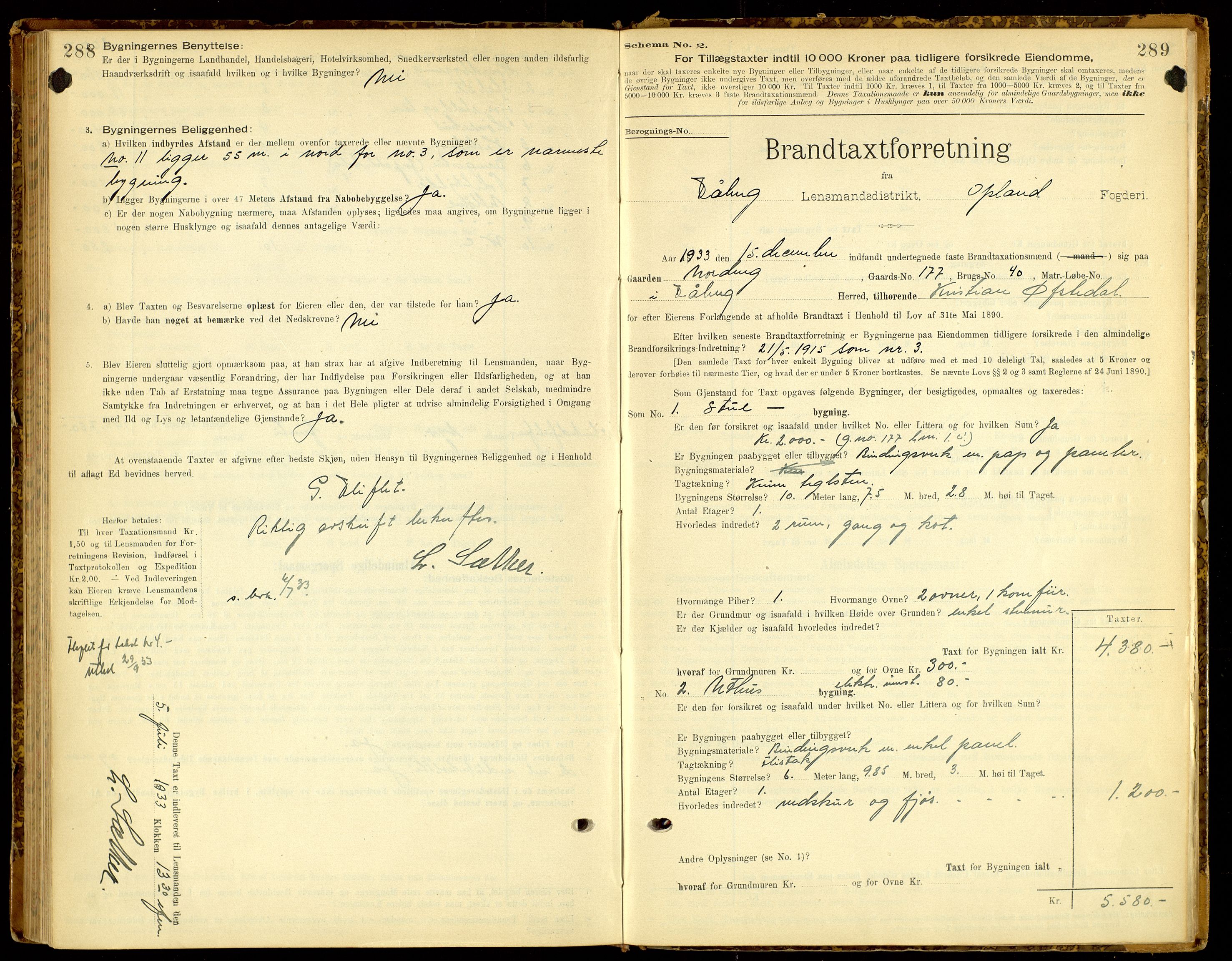 Norges Brannkasse, Fåberg, AV/SAH-NBRANF-041/F/L0005: Branntakstprotokoll, 1895-1935, p. 288-289