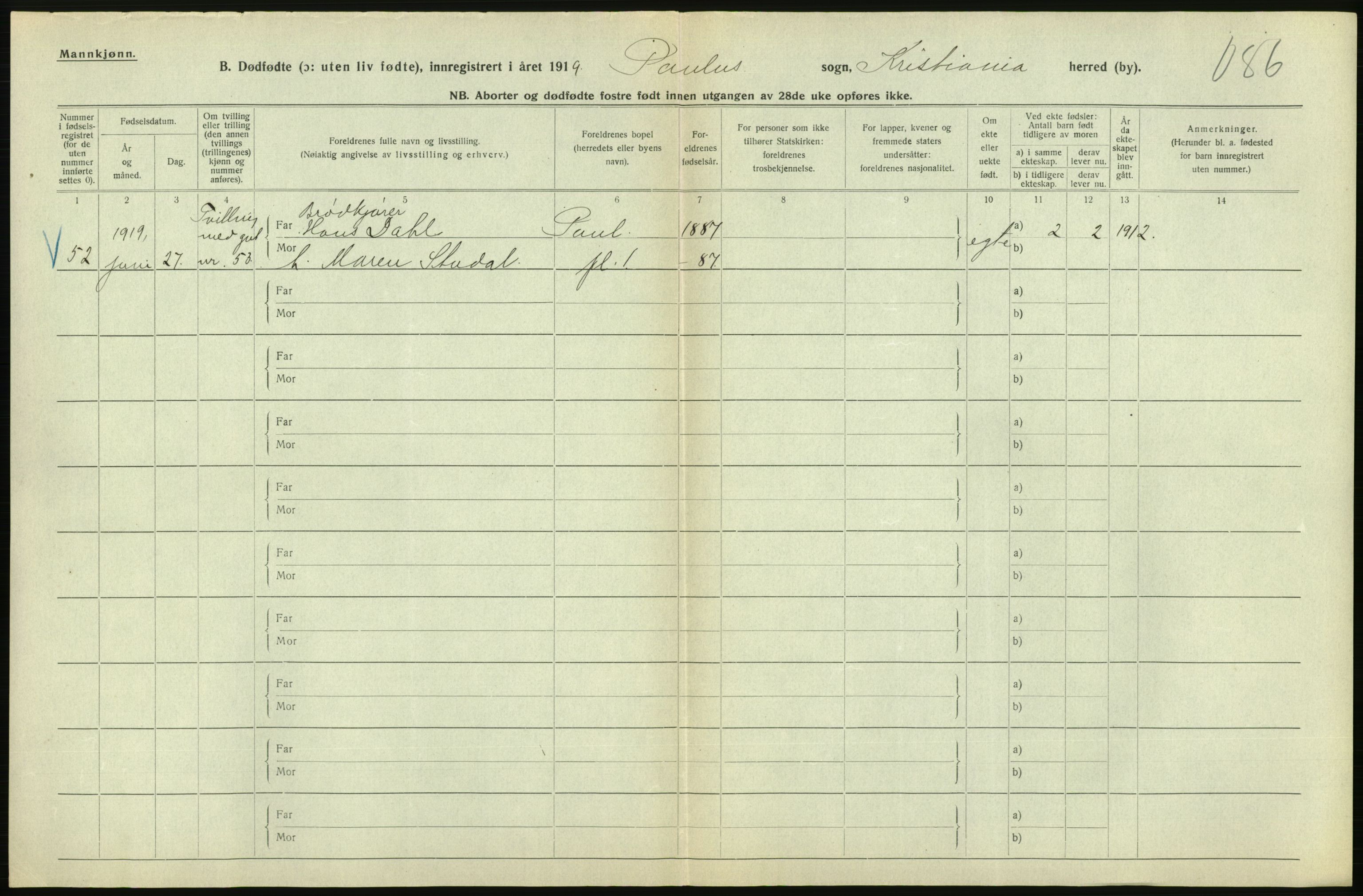 Statistisk sentralbyrå, Sosiodemografiske emner, Befolkning, AV/RA-S-2228/D/Df/Dfb/Dfbi/L0011: Kristiania: Døde, dødfødte, 1919