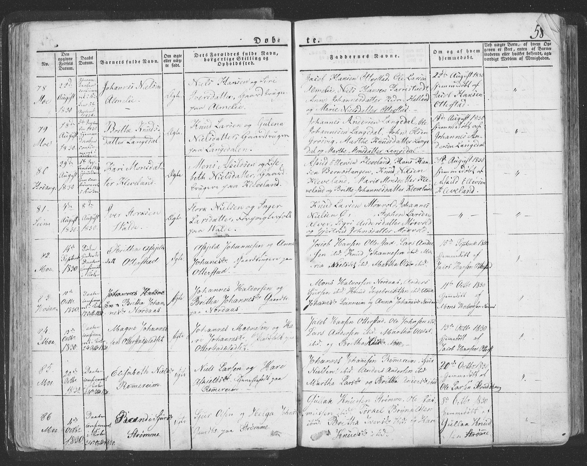 Hosanger sokneprestembete, AV/SAB-A-75801/H/Haa: Parish register (official) no. A 6, 1824-1835, p. 58