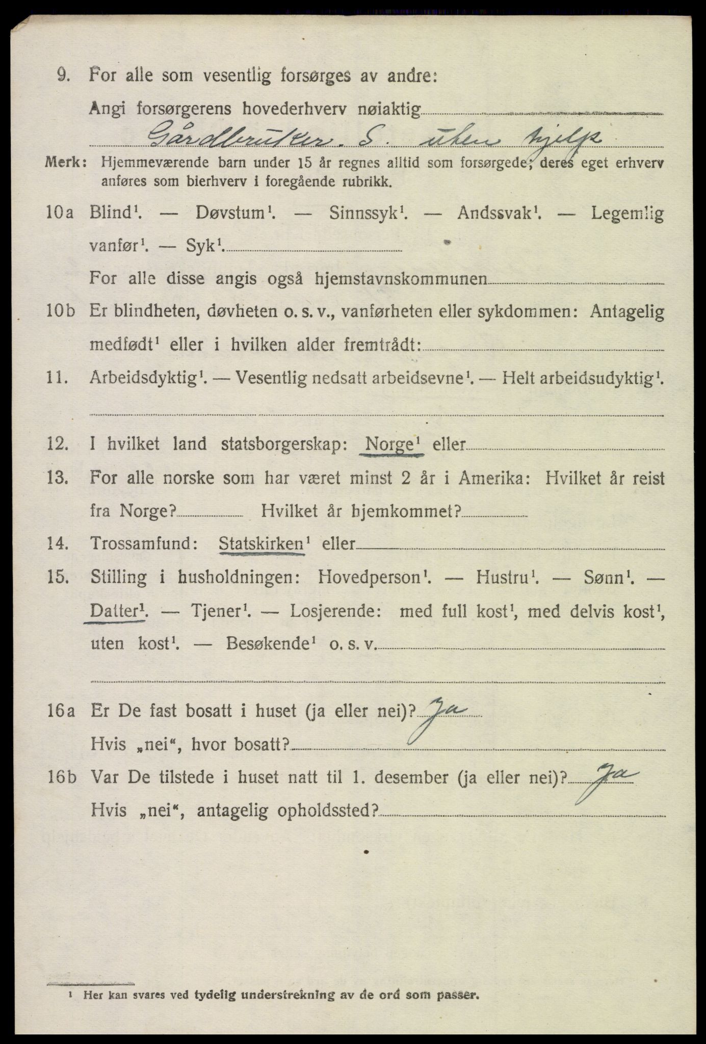 SAK, 1920 census for Birkenes, 1920, p. 1418