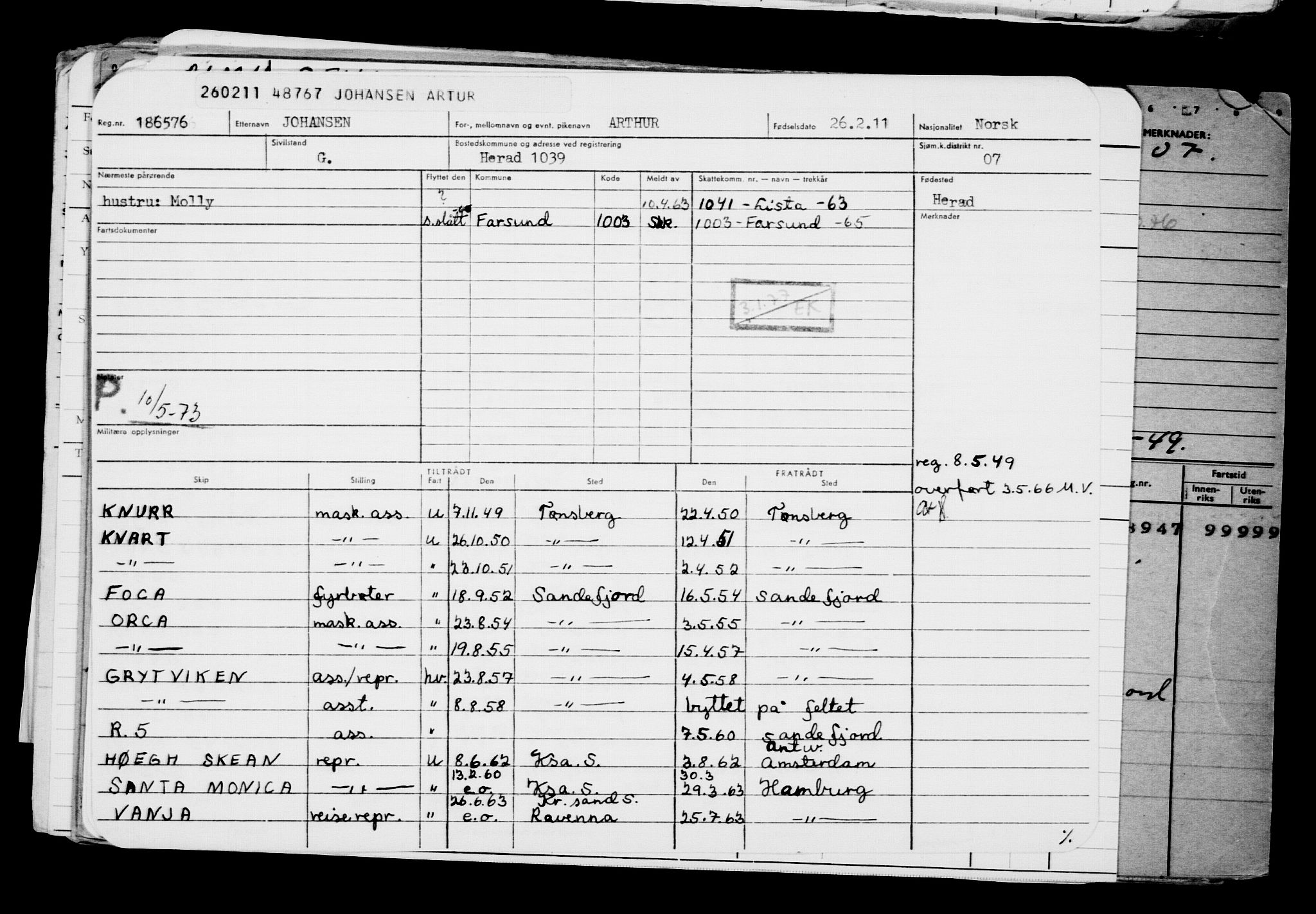 Direktoratet for sjømenn, AV/RA-S-3545/G/Gb/L0094: Hovedkort, 1911, p. 377