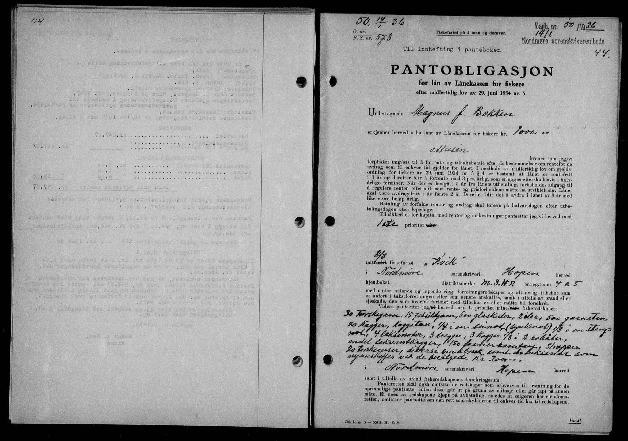 Nordmøre sorenskriveri, AV/SAT-A-4132/1/2/2Ca/L0087: Mortgage book no. 77, 1935-1936, Deed date: 14.01.1936