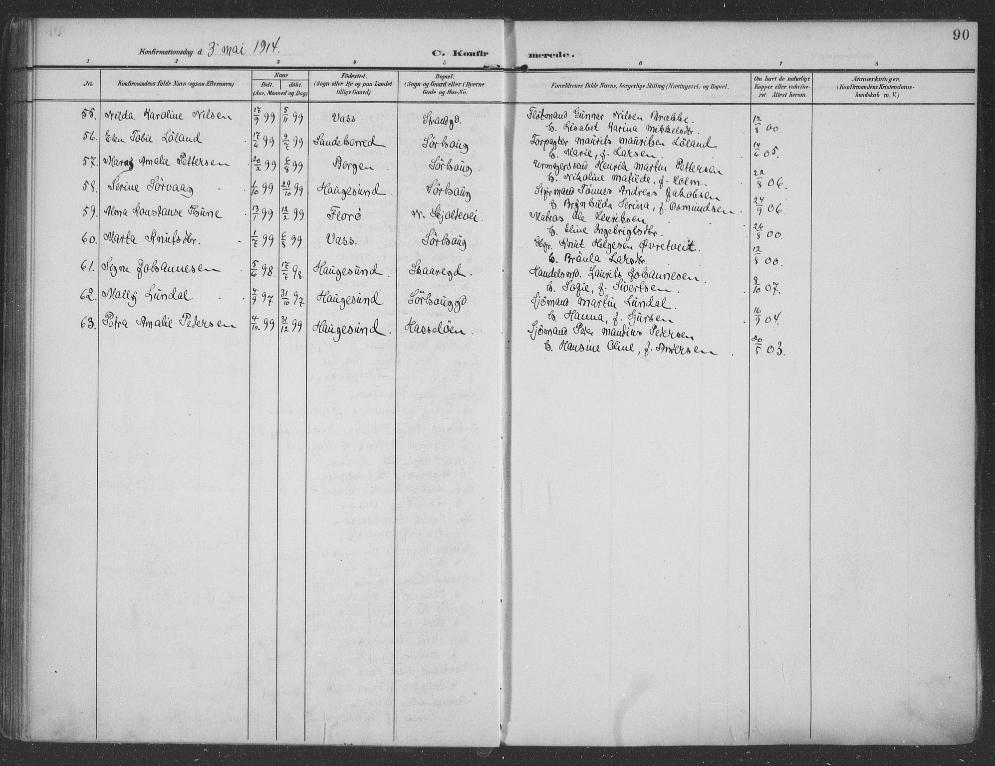 Haugesund sokneprestkontor, AV/SAST-A -101863/H/Ha/Haa/L0007: Parish register (official) no. A 7, 1904-1916, p. 90