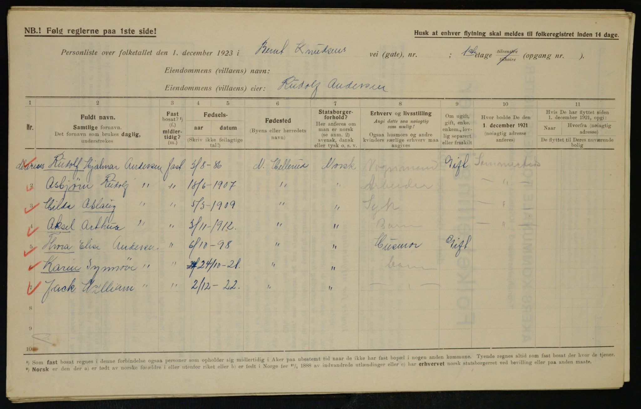 , Municipal Census 1923 for Aker, 1923, p. 36846