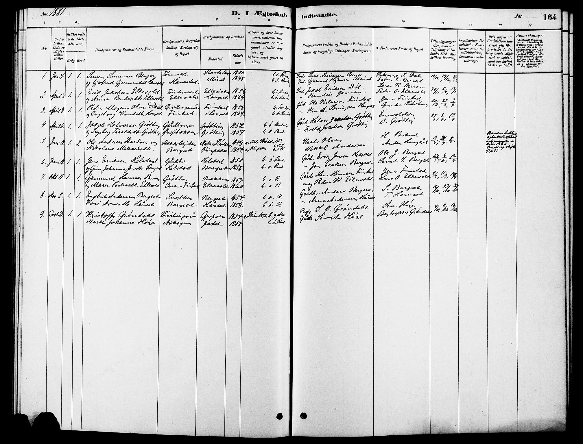 Rendalen prestekontor, AV/SAH-PREST-054/H/Ha/Hab/L0003: Parish register (copy) no. 3, 1879-1904, p. 164