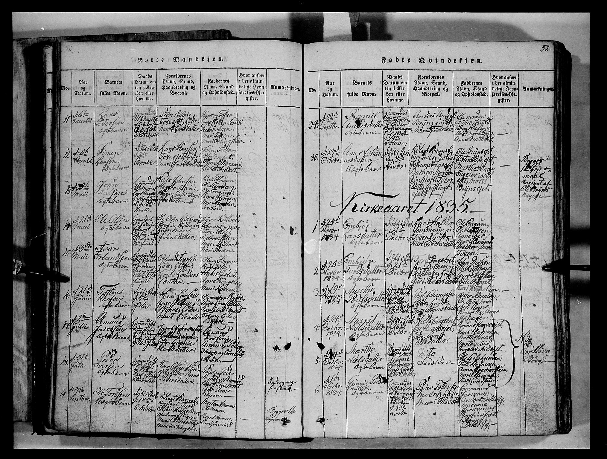 Fron prestekontor, SAH/PREST-078/H/Ha/Hab/L0004: Parish register (copy) no. 4, 1816-1850, p. 52