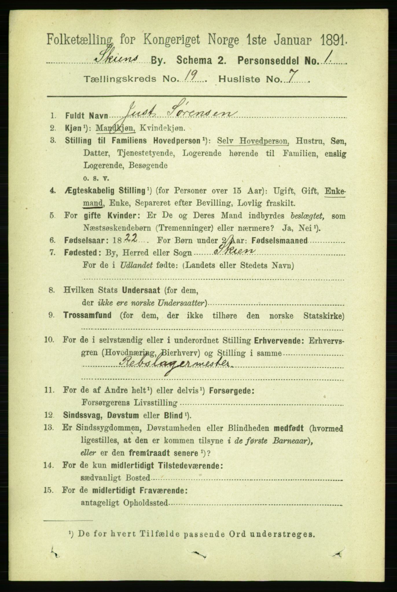 RA, 1891 census for 0806 Skien, 1891, p. 5118