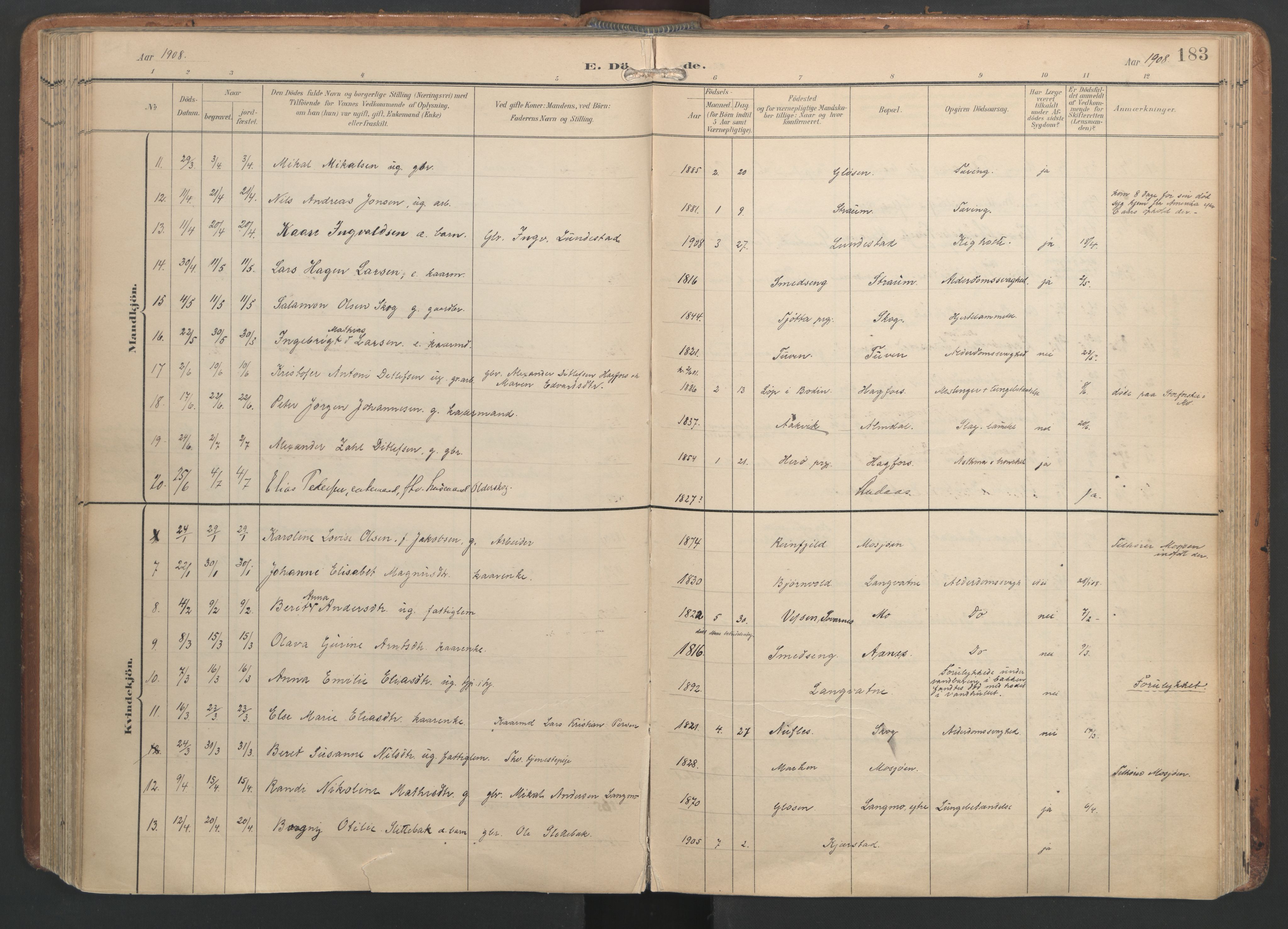 Ministerialprotokoller, klokkerbøker og fødselsregistre - Nordland, AV/SAT-A-1459/820/L0298: Parish register (official) no. 820A19, 1897-1915, p. 183