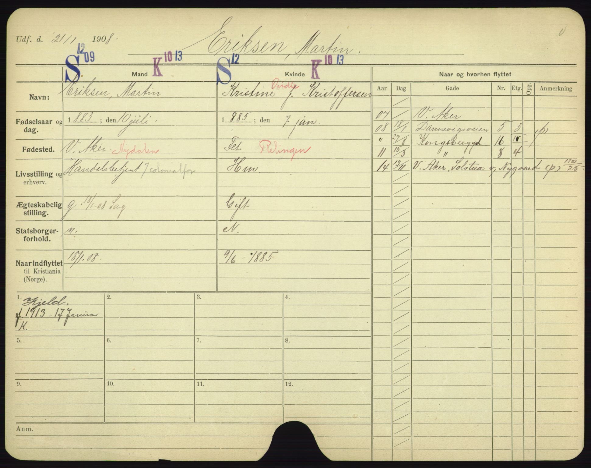 Oslo folkeregister, Registerkort, AV/SAO-A-11715/F/Fa/Fac/L0002: Menn, 1906-1914, p. 1132a