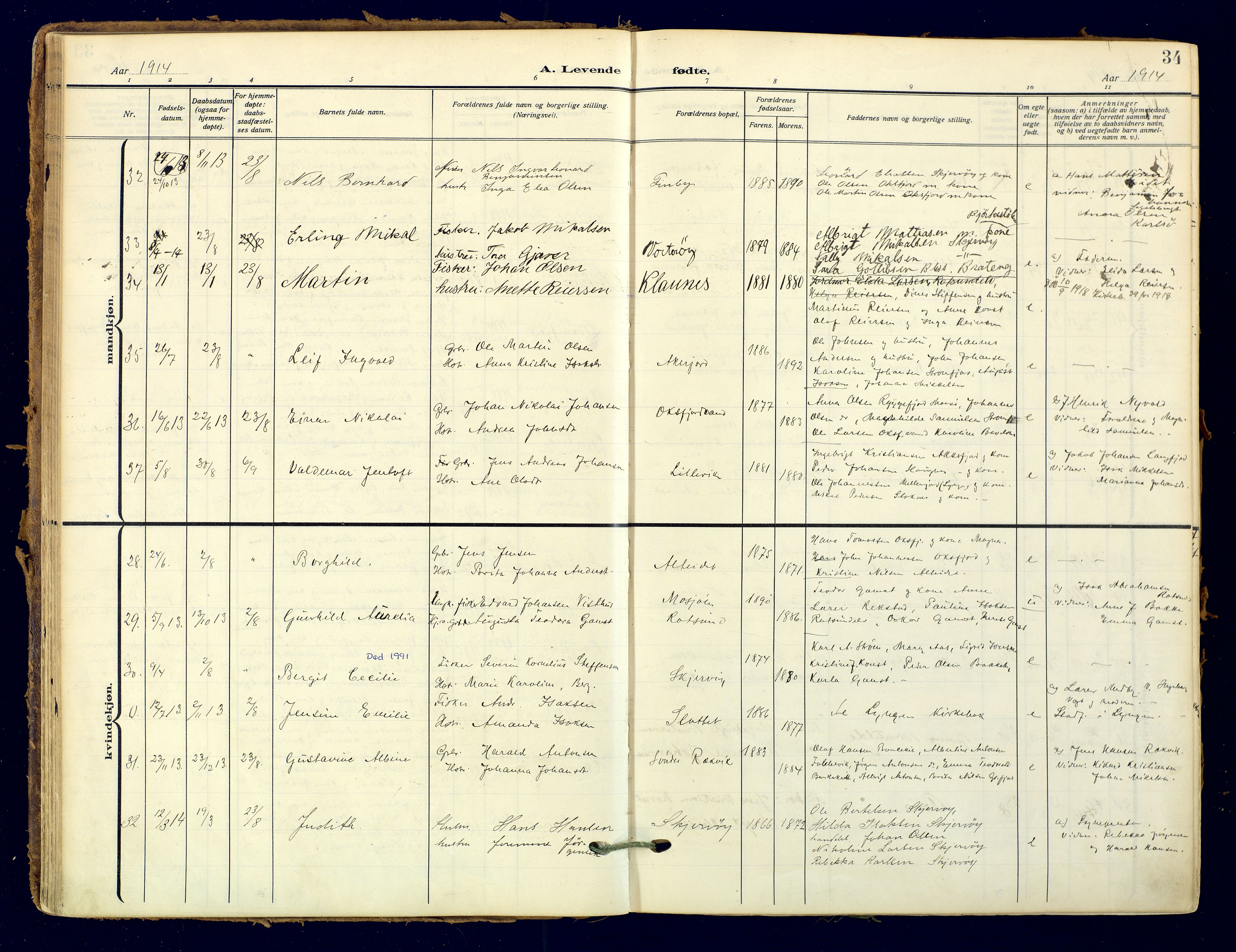 Skjervøy sokneprestkontor, AV/SATØ-S-1300/H/Ha/Haa: Parish register (official) no. 18, 1910-1926, p. 34