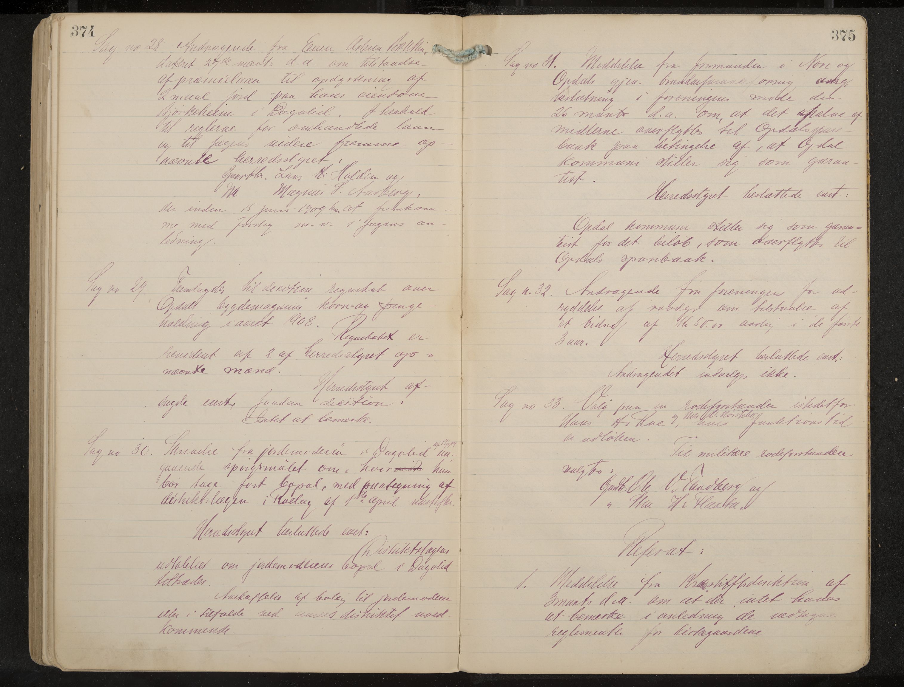 Uvdal formannskap og sentraladministrasjon, IKAK/0634021/A/Aa/L0001: Møtebok, 1901-1909, p. 374-375