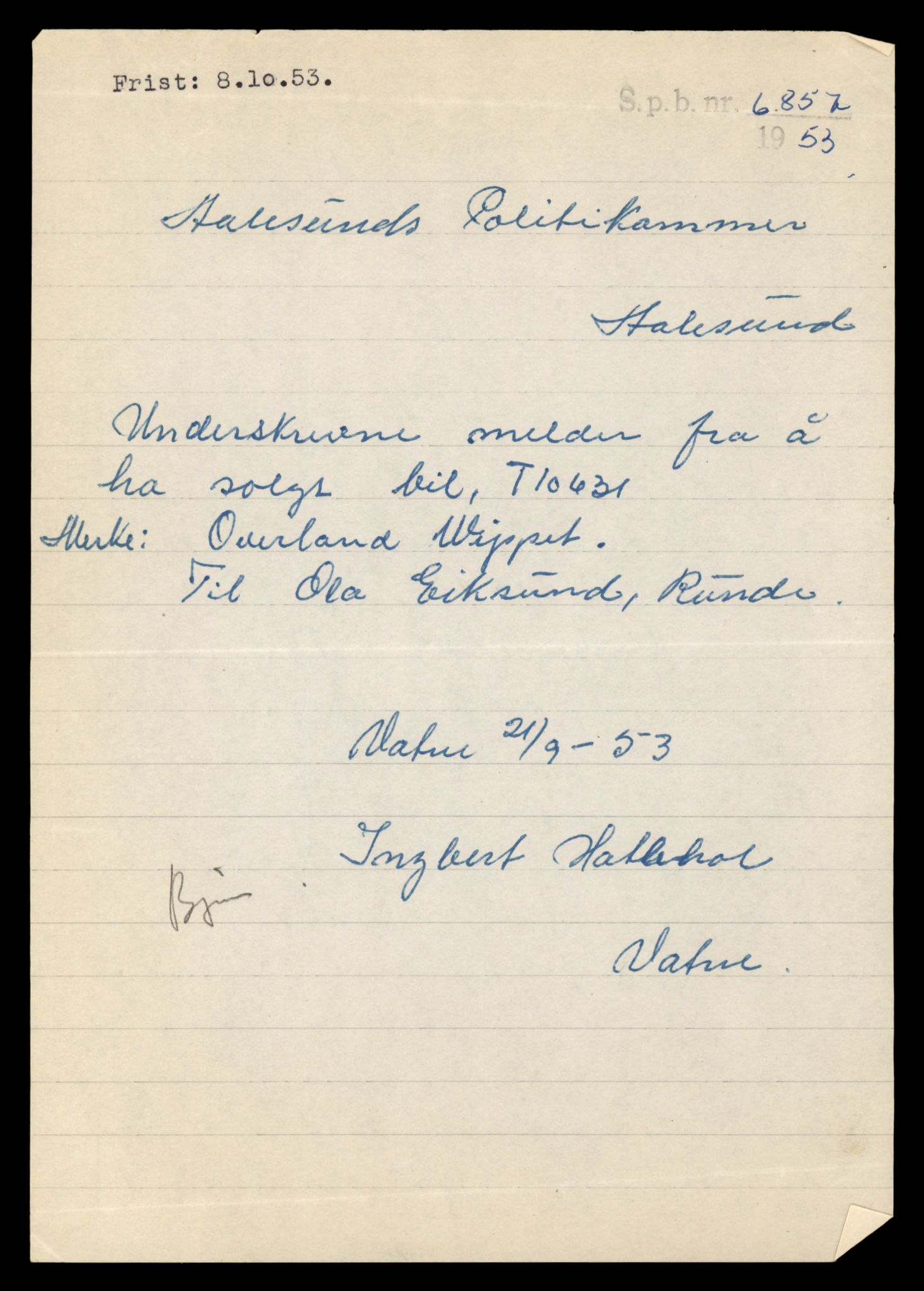 Møre og Romsdal vegkontor - Ålesund trafikkstasjon, AV/SAT-A-4099/F/Fe/L0012: Registreringskort for kjøretøy T 1290 - T 1450, 1927-1998, p. 2082