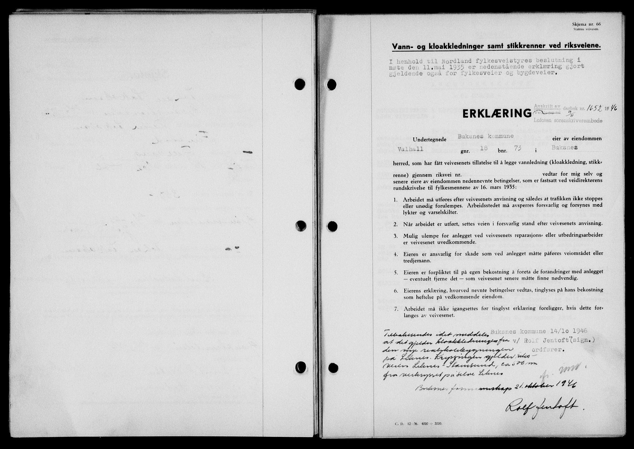 Lofoten sorenskriveri, SAT/A-0017/1/2/2C/L0015a: Mortgage book no. 15a, 1946-1947, Diary no: : 1652/1946