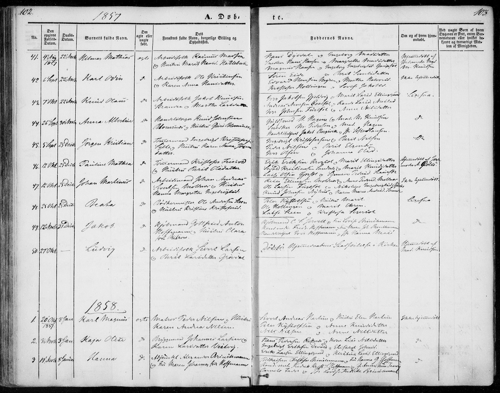 Ministerialprotokoller, klokkerbøker og fødselsregistre - Møre og Romsdal, SAT/A-1454/558/L0689: Parish register (official) no. 558A03, 1843-1872, p. 102-103
