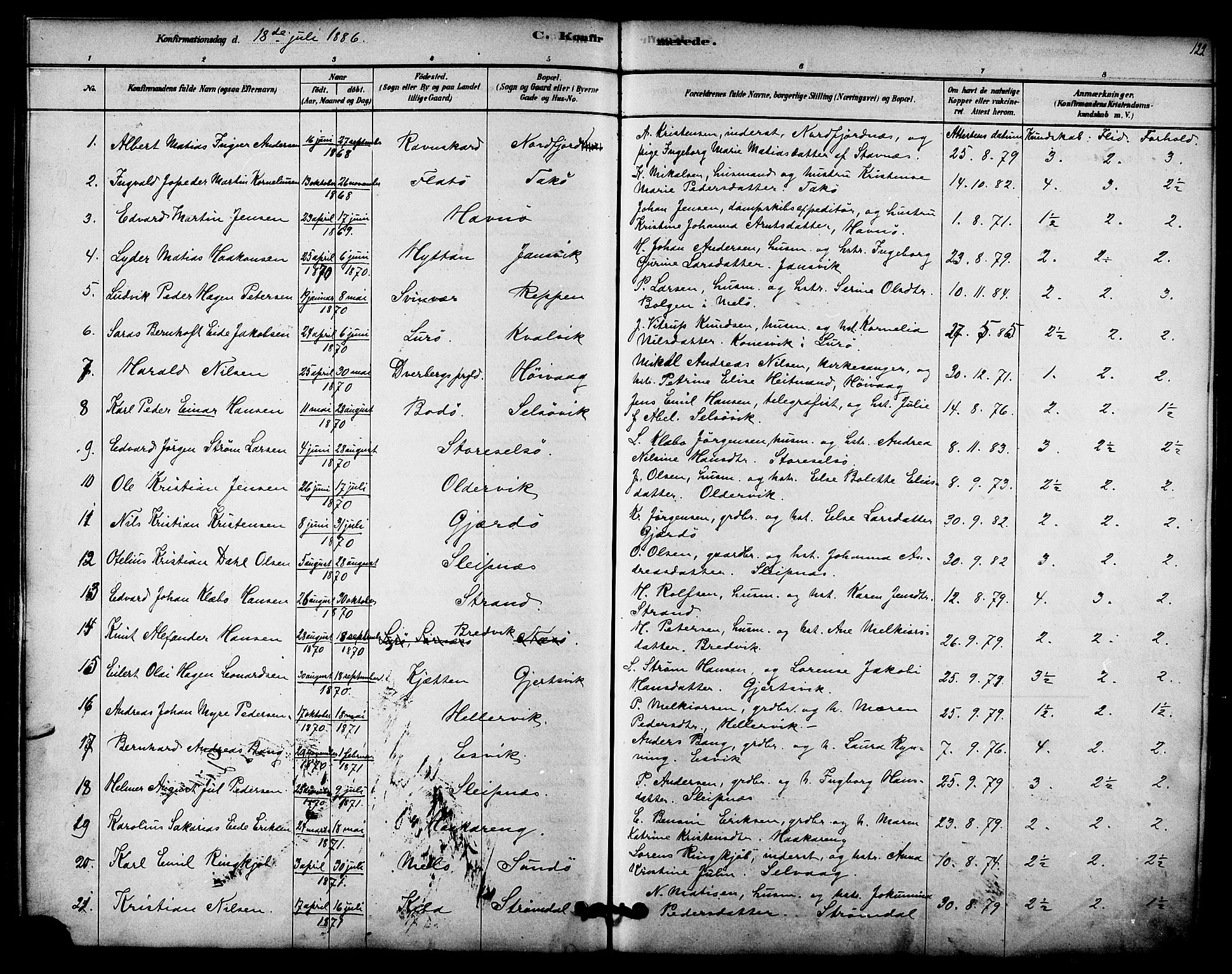 Ministerialprotokoller, klokkerbøker og fødselsregistre - Nordland, AV/SAT-A-1459/841/L0609: Parish register (official) no. 841A12, 1878-1901, p. 122