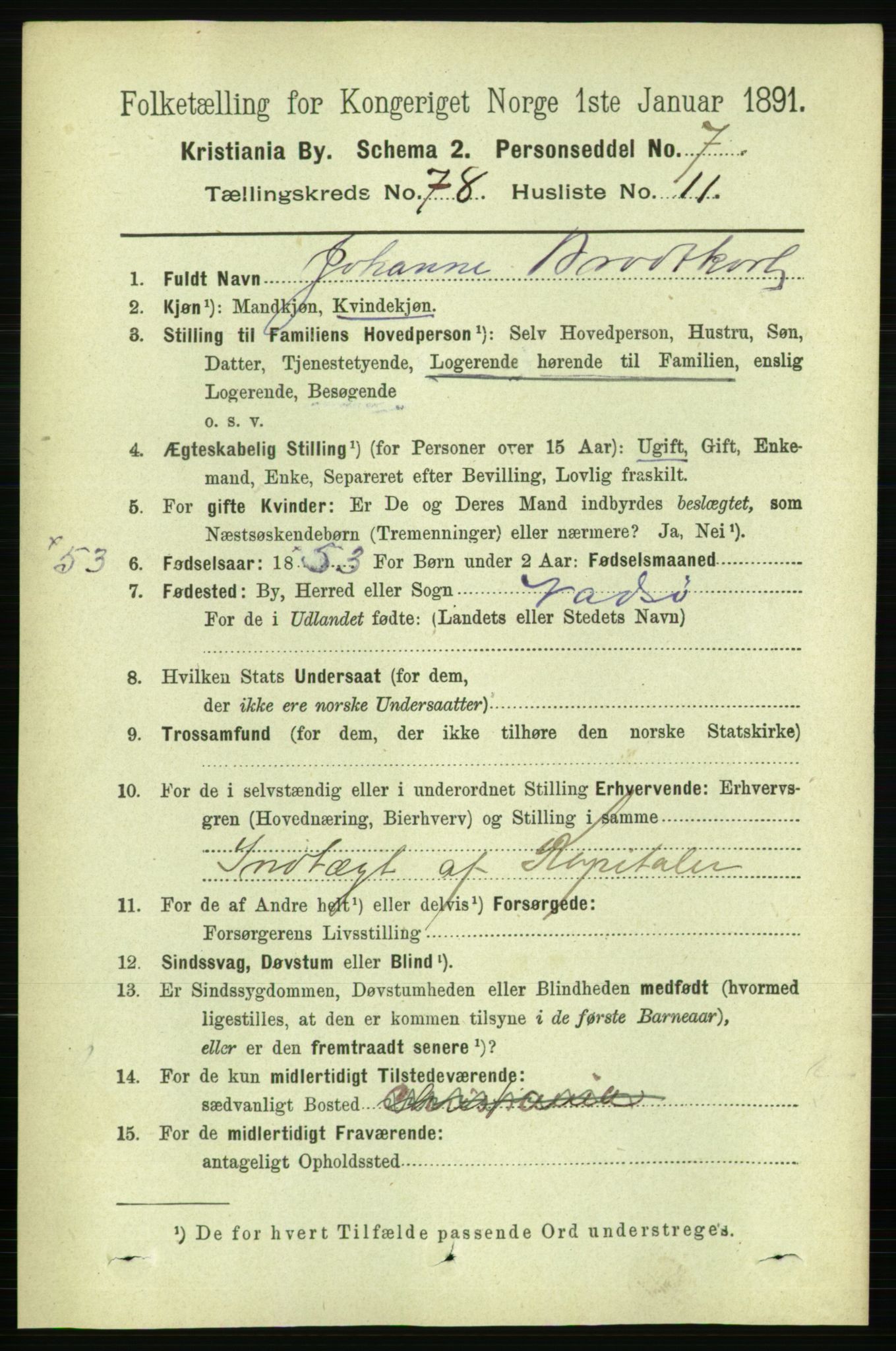 RA, 1891 census for 0301 Kristiania, 1891, p. 41015