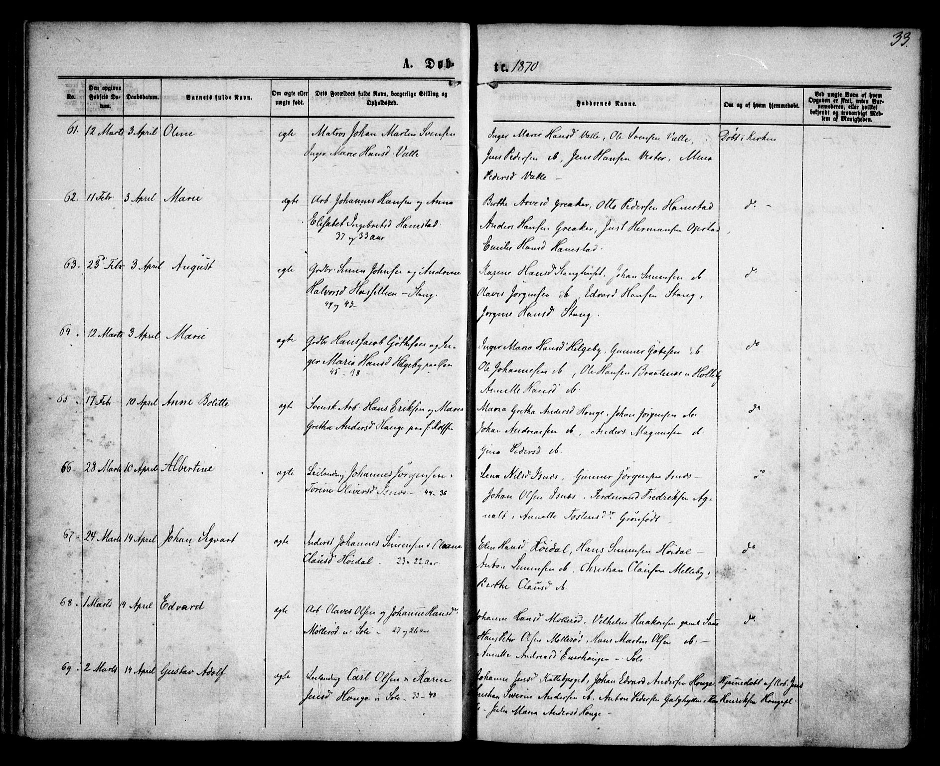 Tune prestekontor Kirkebøker, AV/SAO-A-2007/F/Fa/L0015: Parish register (official) no. 15, 1869-1873, p. 33