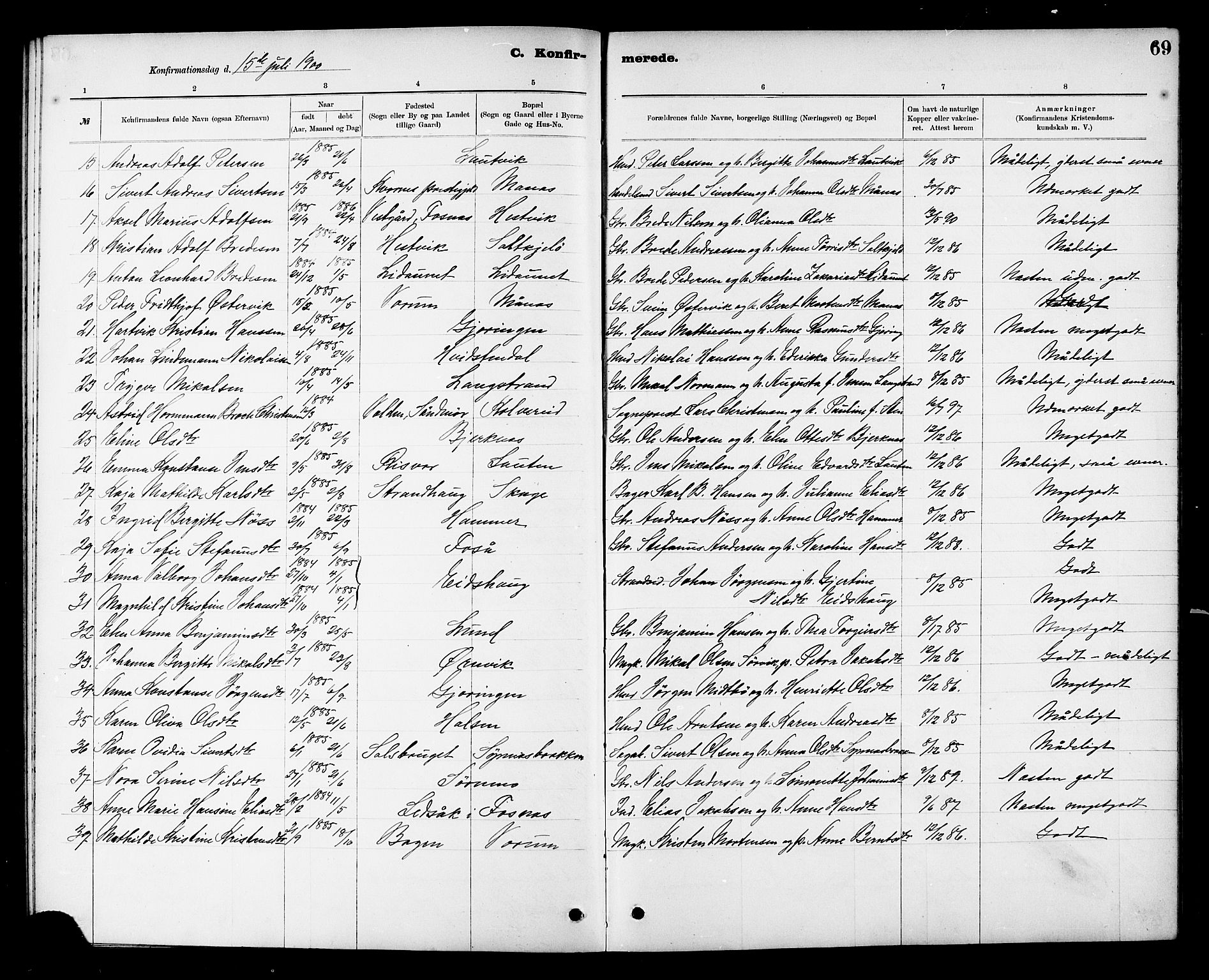 Ministerialprotokoller, klokkerbøker og fødselsregistre - Nord-Trøndelag, SAT/A-1458/780/L0652: Parish register (copy) no. 780C04, 1899-1911, p. 69