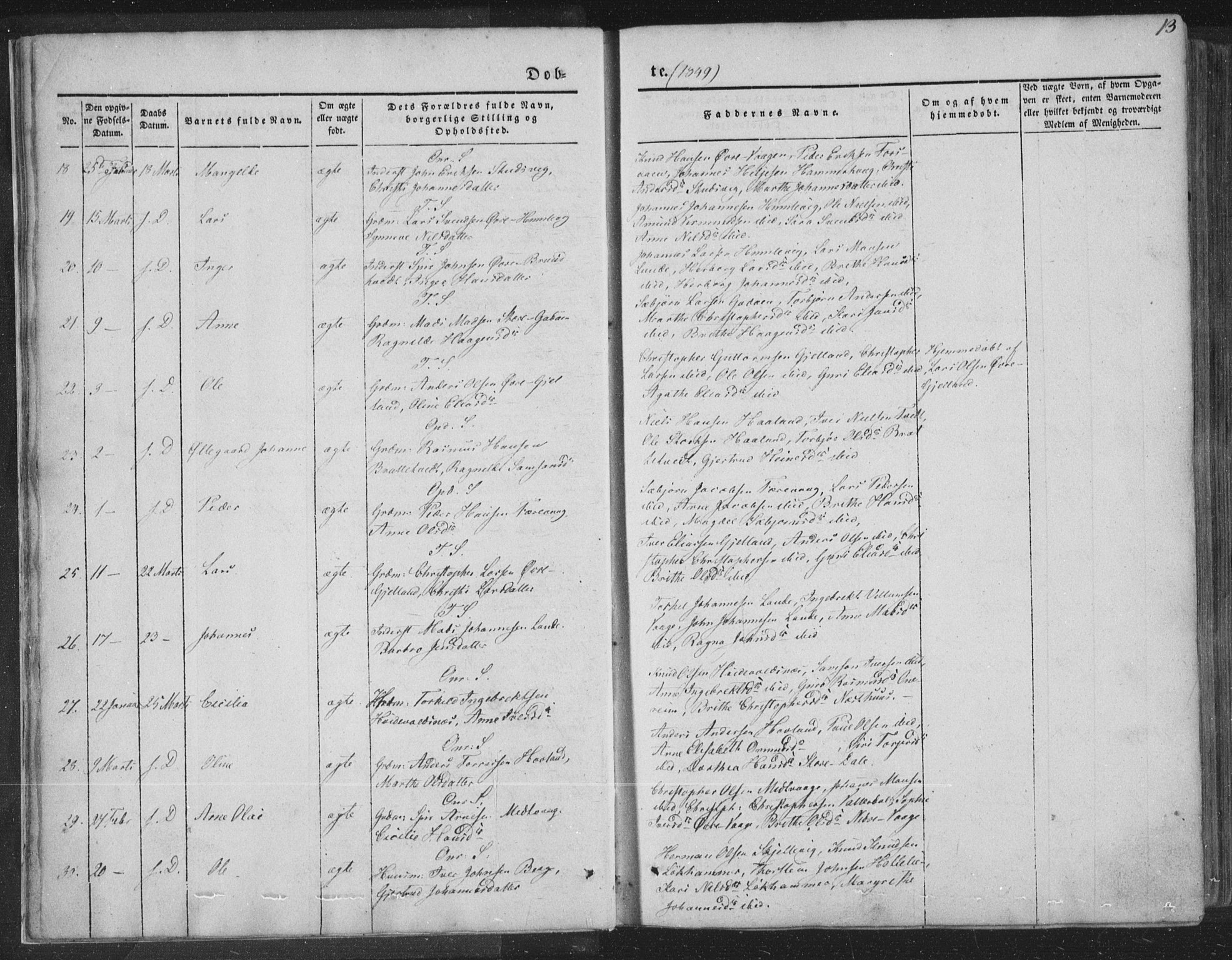 Tysnes sokneprestembete, AV/SAB-A-78601/H/Haa: Parish register (official) no. A 10, 1848-1859, p. 13