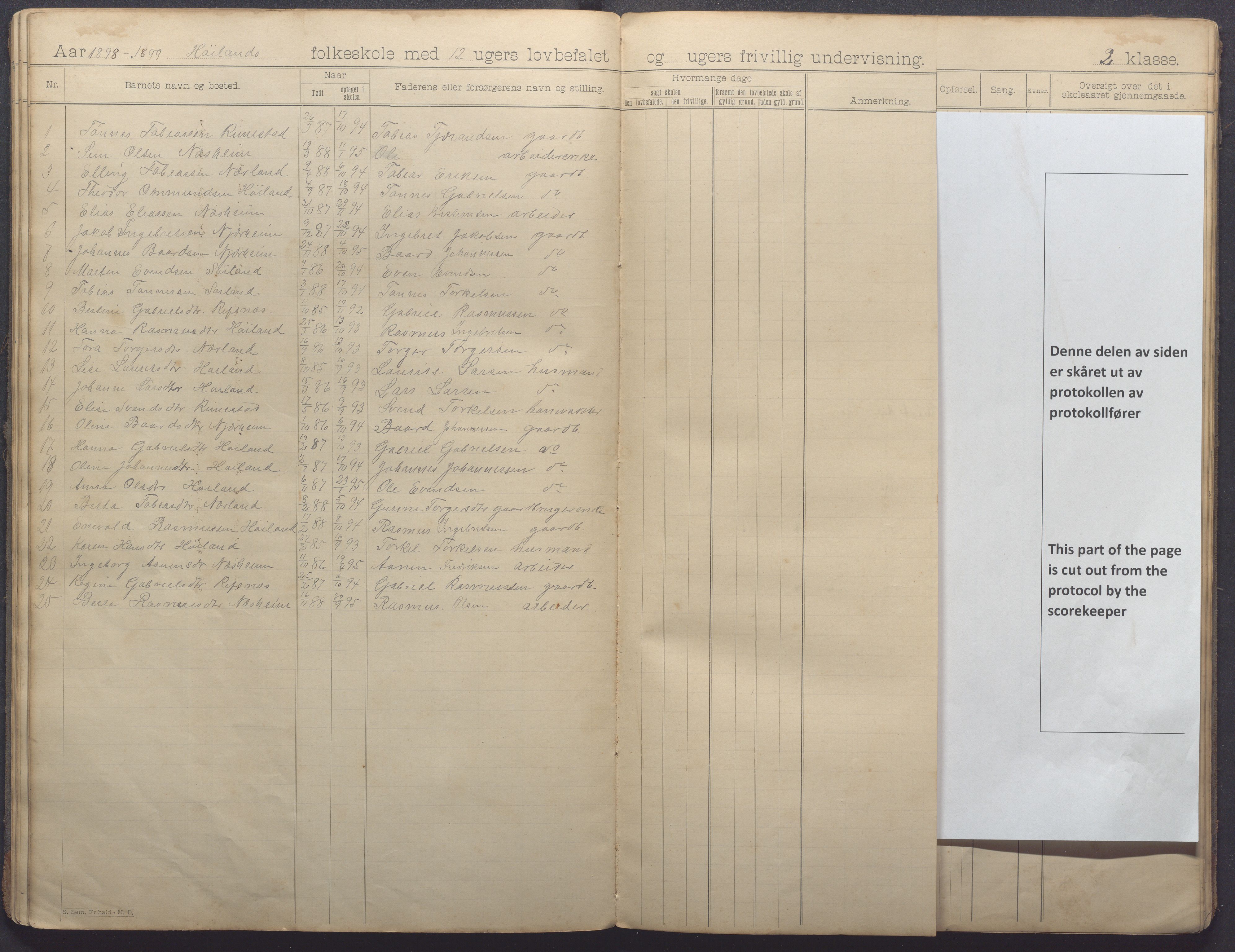 Nærbø kommune - Høyland skole, IKAR/-, 1893-1904, p. 27