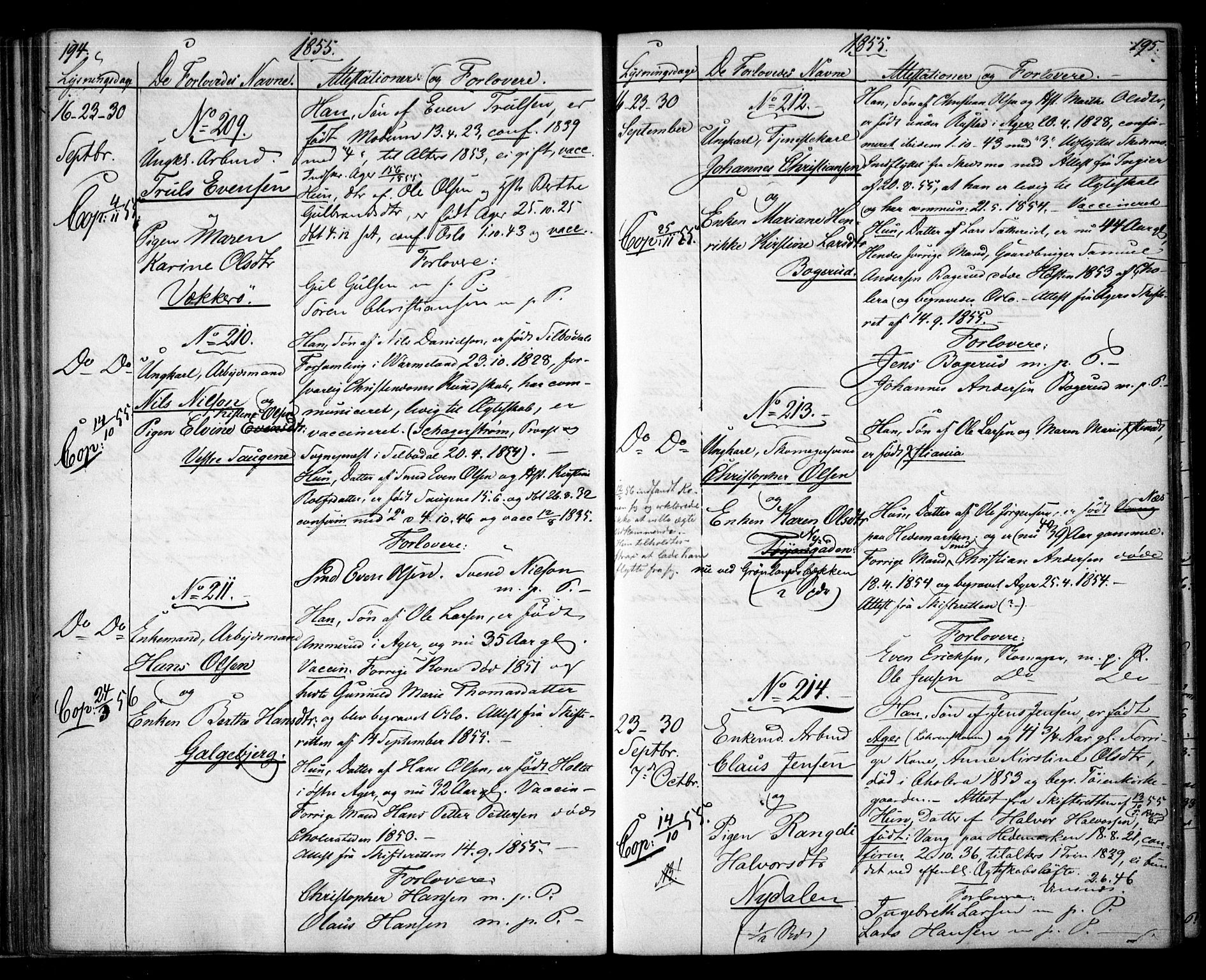 Aker prestekontor kirkebøker, SAO/A-10861/H/L0005: Banns register no. 5, 1853-1864, p. 194-195