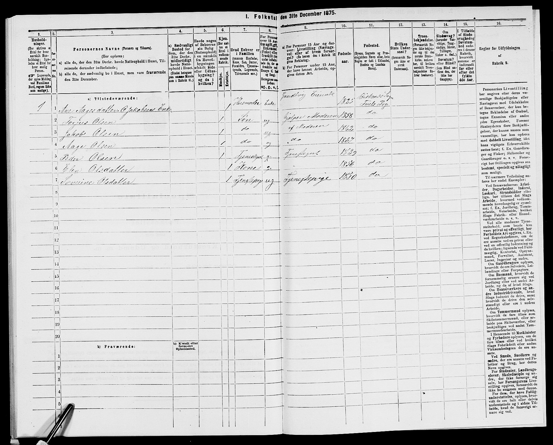 SAK, 1875 census for 1013P Tveit, 1875, p. 1182