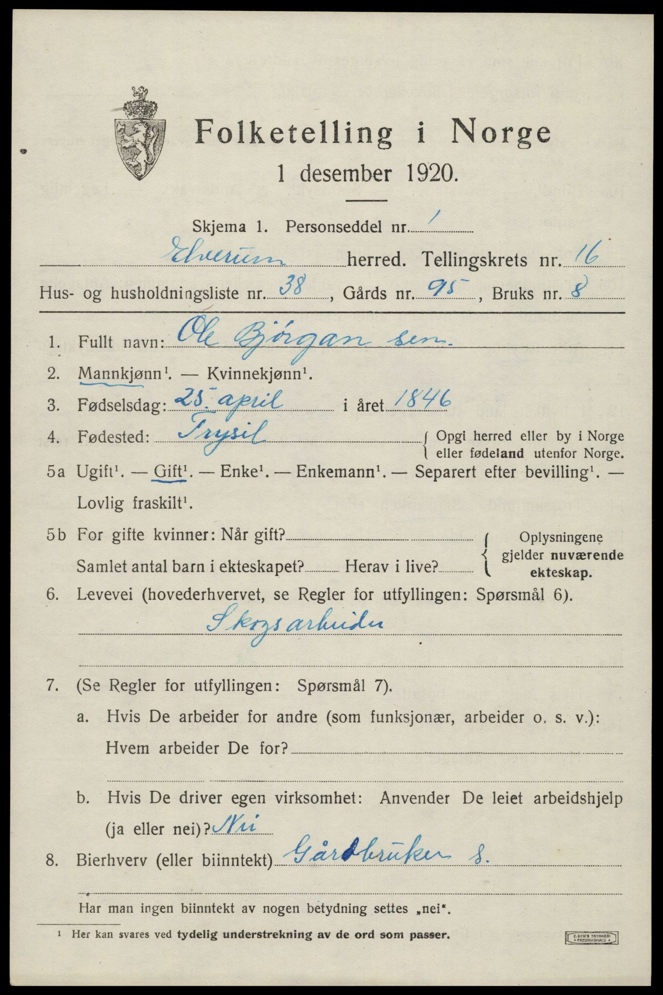 SAH, 1920 census for Elverum, 1920, p. 21210