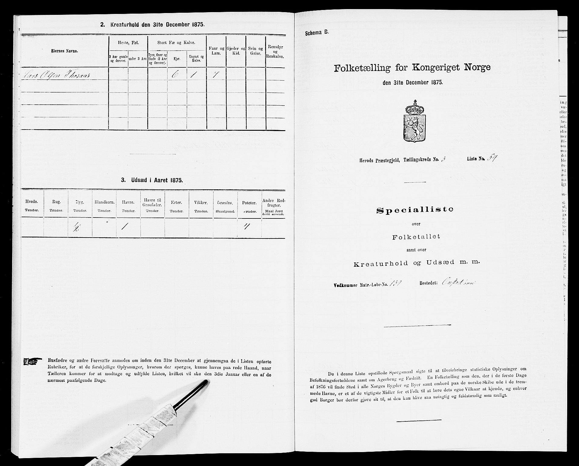 SAK, 1875 census for 1039P Herad, 1875, p. 436