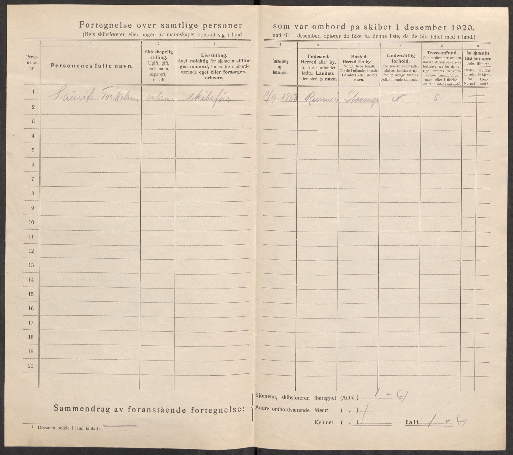 SAST, 1920 census for Stavanger, 1920, p. 122329