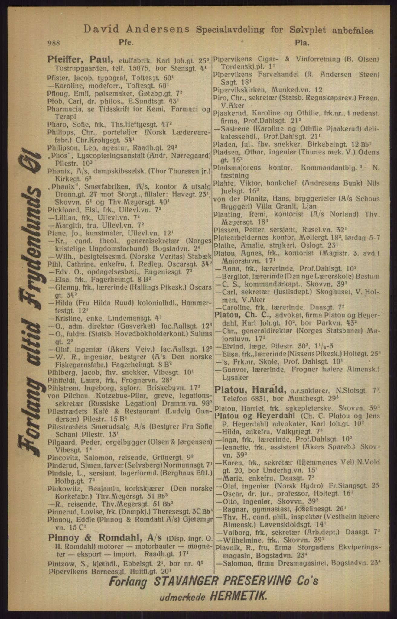 Kristiania/Oslo adressebok, PUBL/-, 1915, p. 988