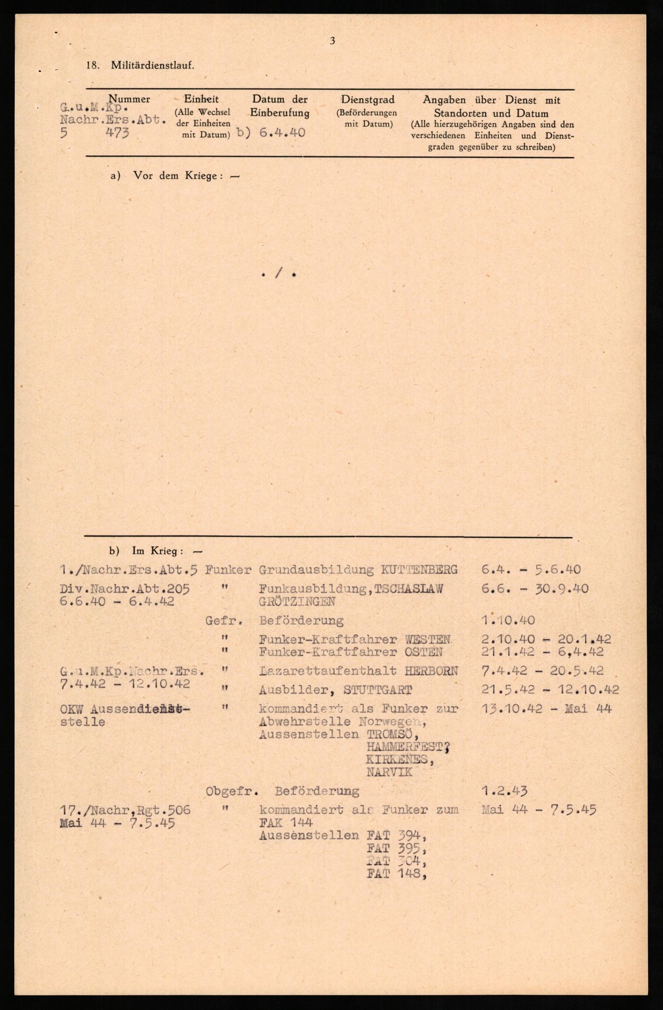 Forsvaret, Forsvarets overkommando II, AV/RA-RAFA-3915/D/Db/L0029: CI Questionaires. Tyske okkupasjonsstyrker i Norge. Tyskere., 1945-1946, p. 101