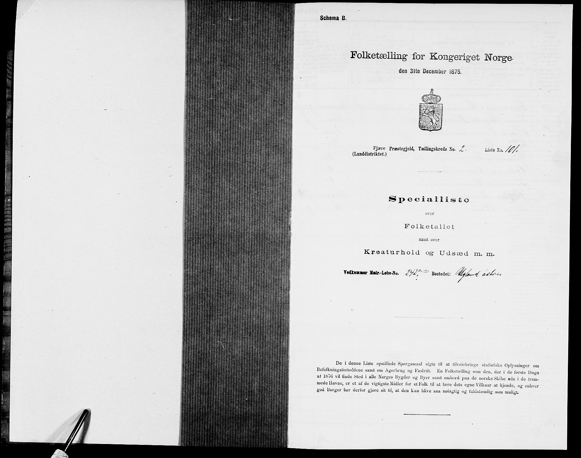 SAK, 1875 census for 0923L Fjære/Fjære, 1875, p. 727