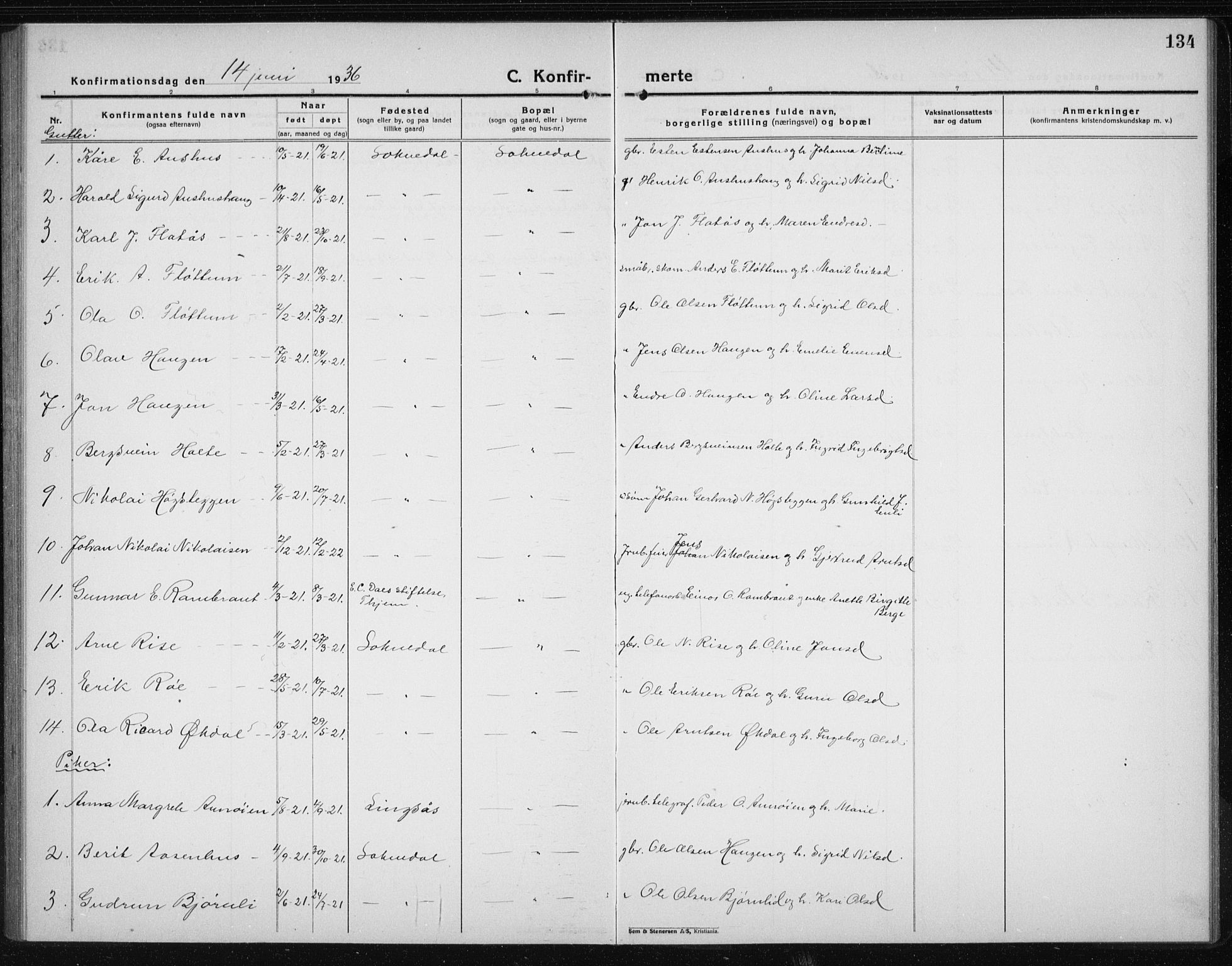 Ministerialprotokoller, klokkerbøker og fødselsregistre - Sør-Trøndelag, SAT/A-1456/689/L1045: Parish register (copy) no. 689C04, 1923-1940, p. 134