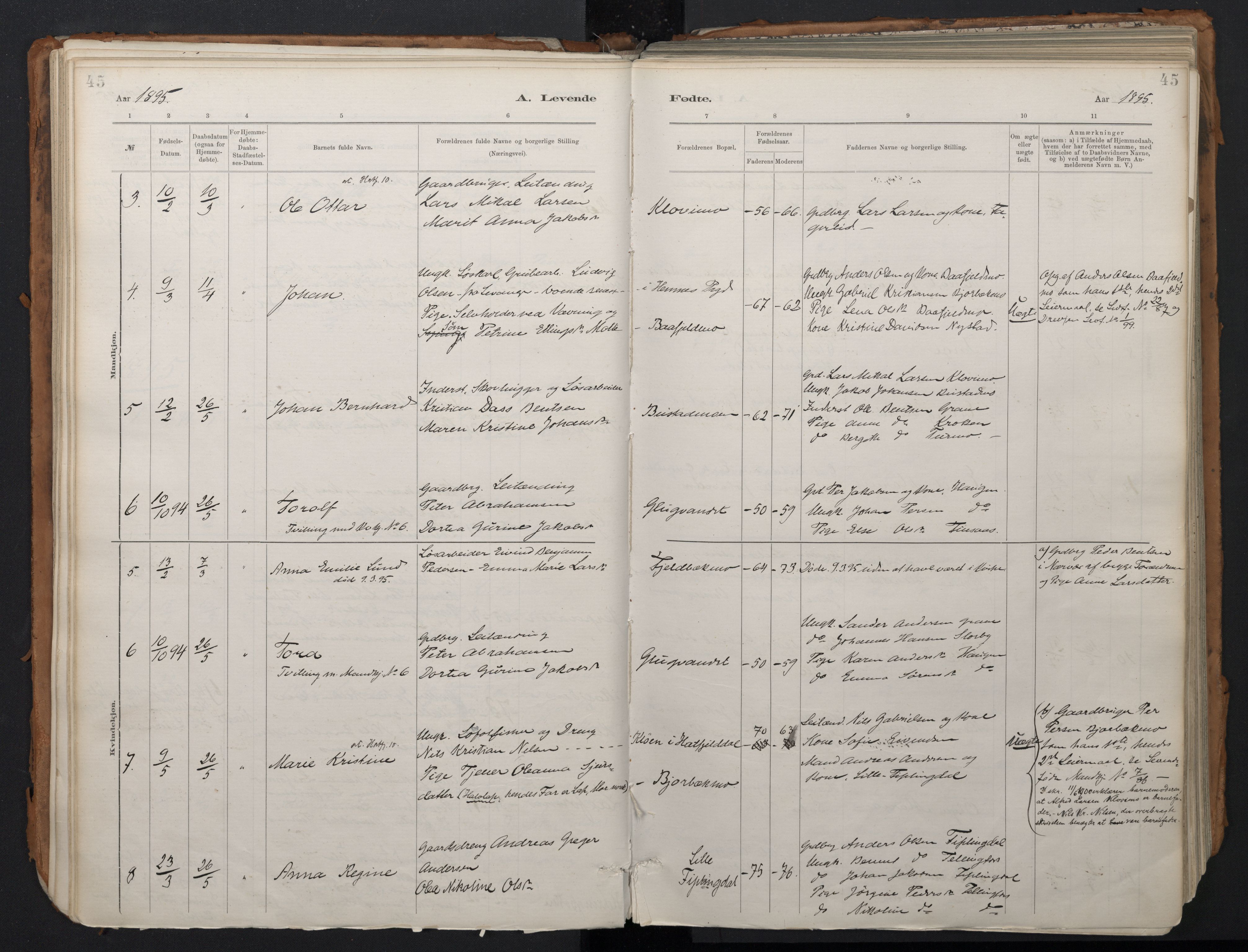 Ministerialprotokoller, klokkerbøker og fødselsregistre - Nordland, SAT/A-1459/824/L0338: Parish register (official) no. 824A01, 1880-1915, p. 45