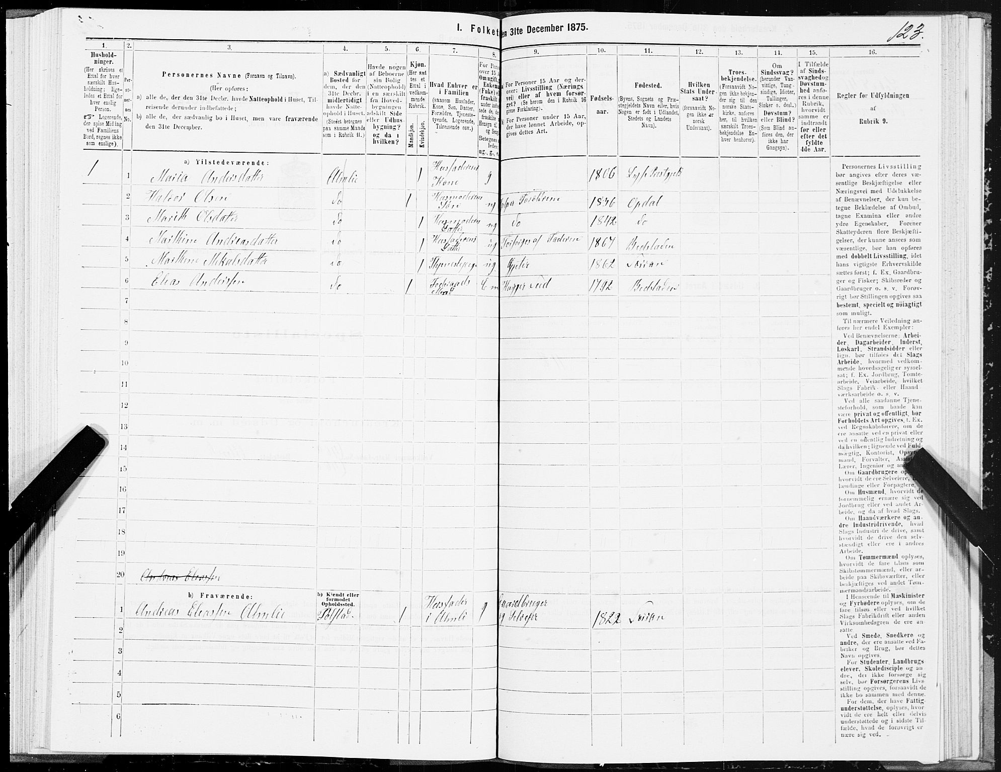 SAT, 1875 census for 1722P Ytterøy, 1875, p. 5123