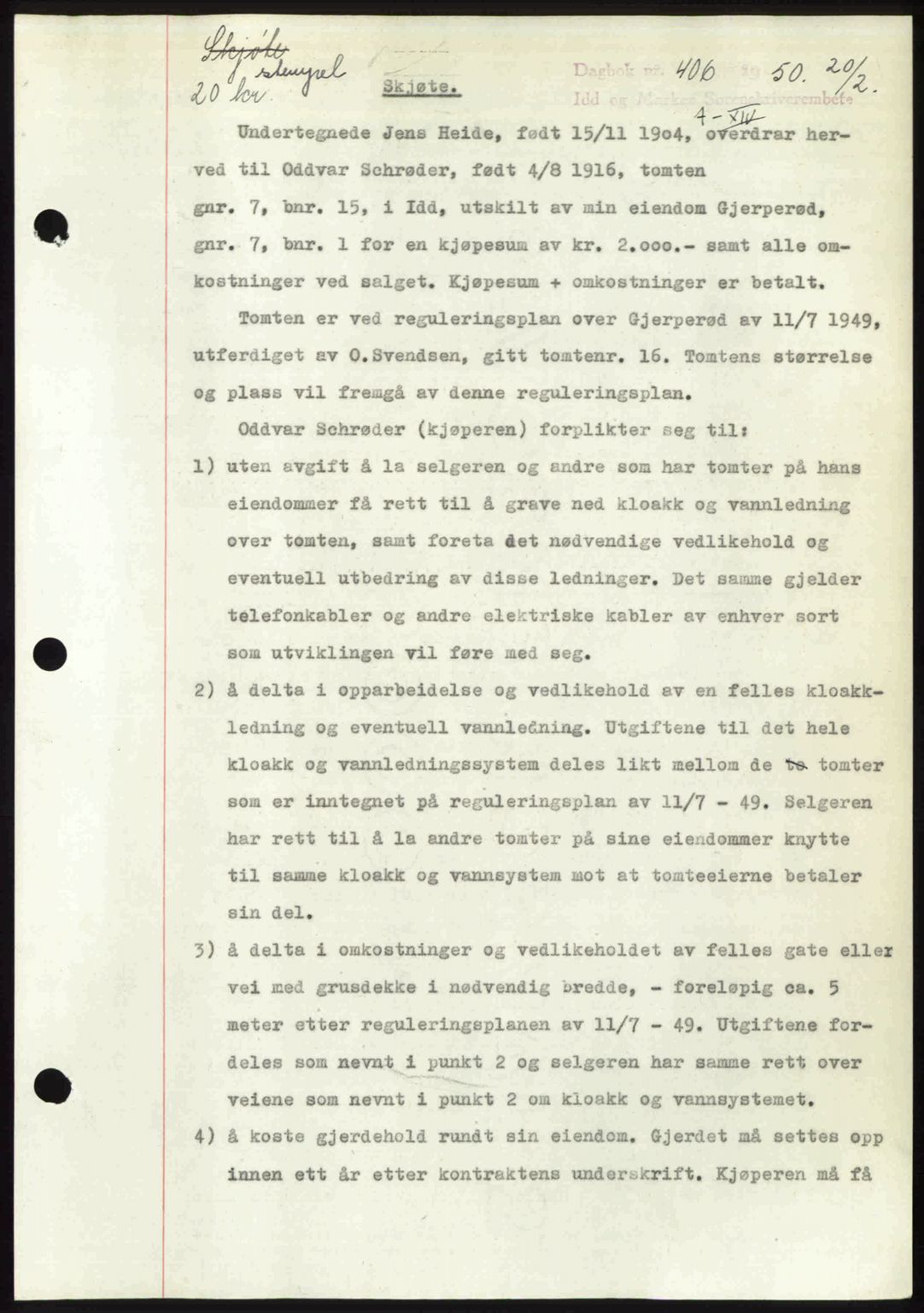 Idd og Marker sorenskriveri, AV/SAO-A-10283/G/Gb/Gbb/L0014: Mortgage book no. A14, 1950-1950, Diary no: : 406/1950