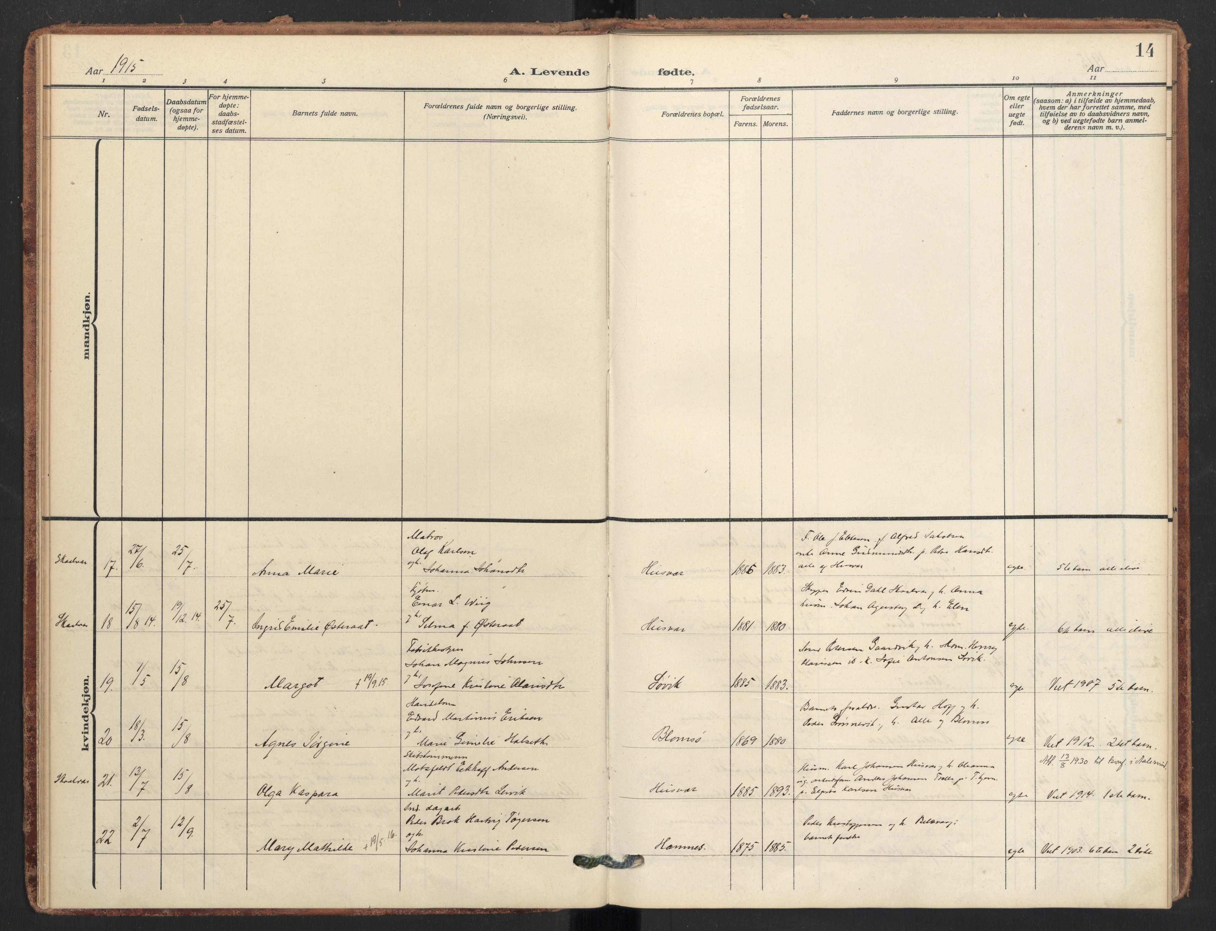 Ministerialprotokoller, klokkerbøker og fødselsregistre - Nordland, AV/SAT-A-1459/830/L0455: Parish register (official) no. 830A19, 1912-1942, p. 14