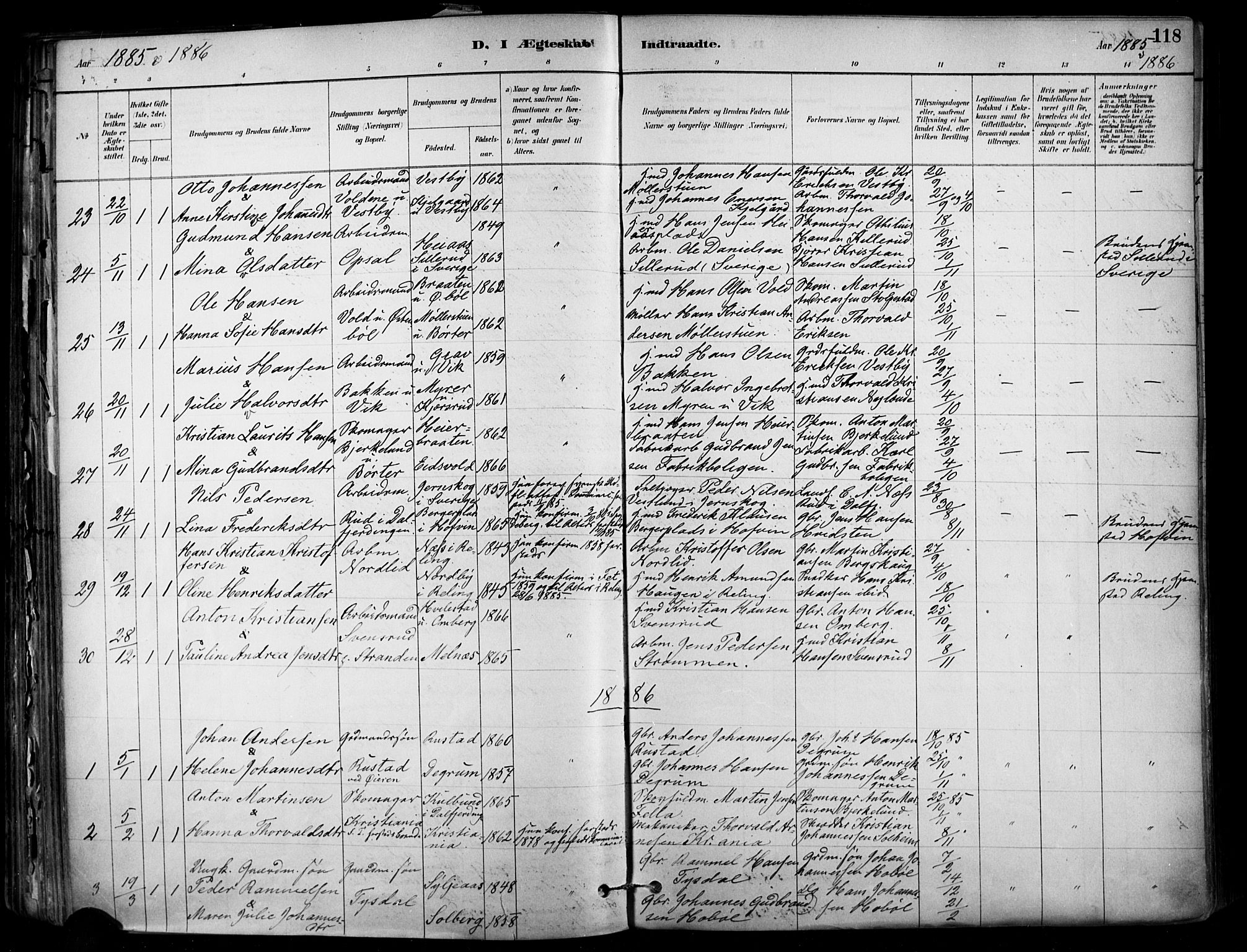 Enebakk prestekontor Kirkebøker, SAO/A-10171c/F/Fa/L0016: Parish register (official) no. I 16, 1883-1898, p. 118