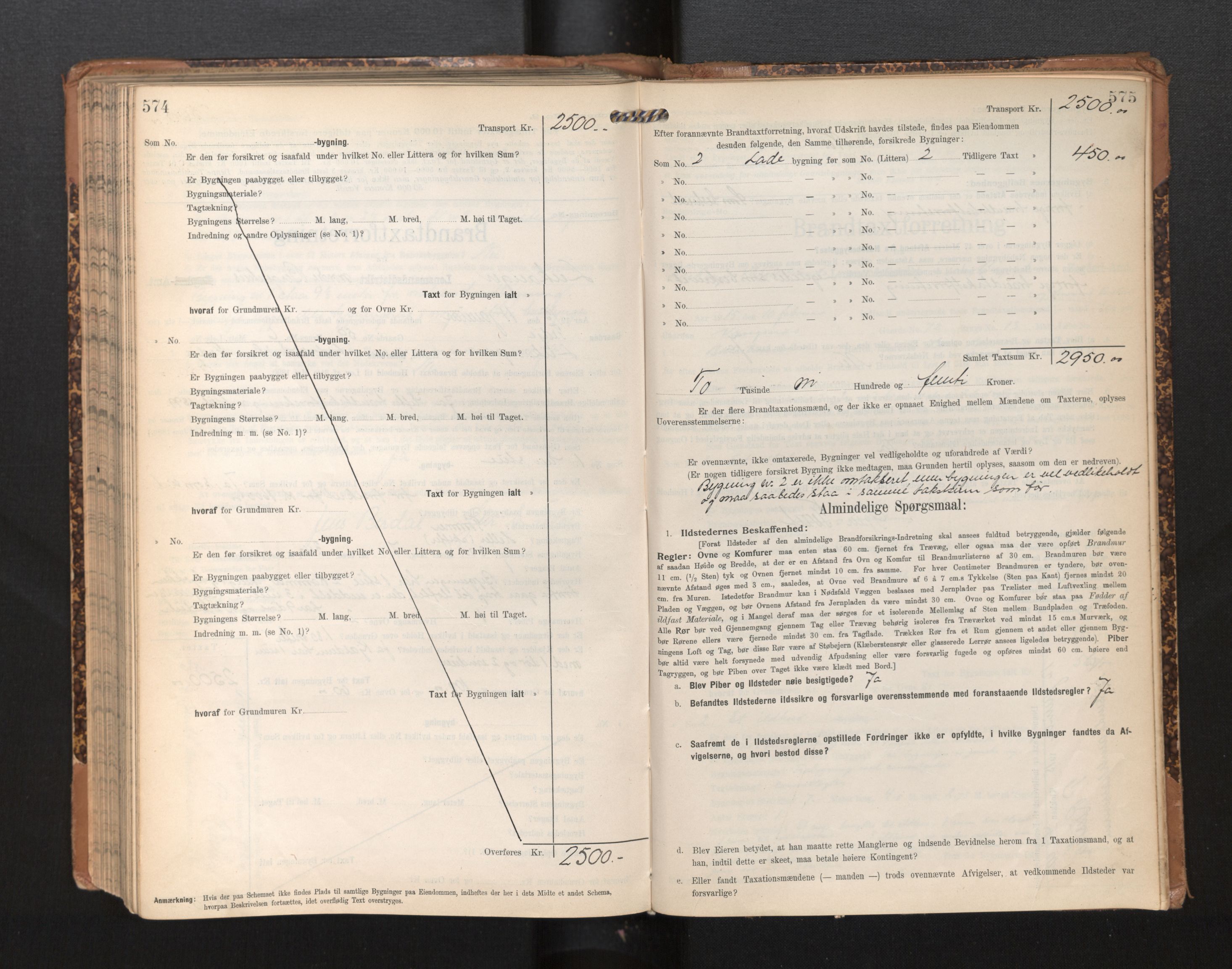 Lensmannen i Leikanger, AV/SAB-A-29201/0012/L0005: Branntakstprotokoll, skjematakst, 1907-1917, p. 574-575